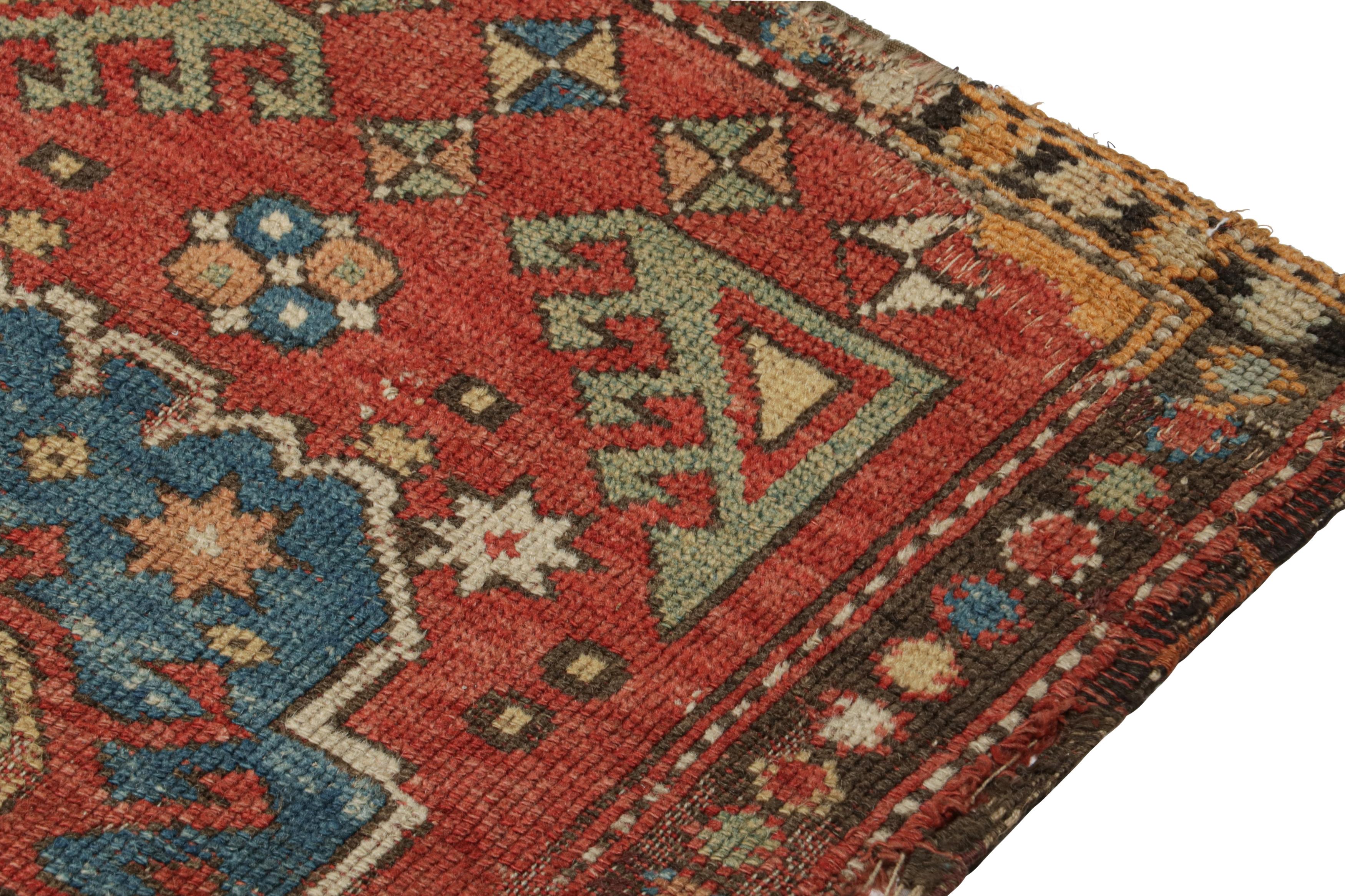 Hand-Knotted Antique Bergama Scatter Rug in Red with Geometric Patterns, from Rug & Kilim For Sale