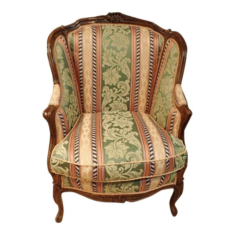 19th Century Antique Bergère Fauteuil Upholstered Wingback Chair