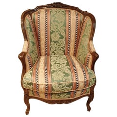 Antique Bergère Fauteuil Upholstered Wingback Chair