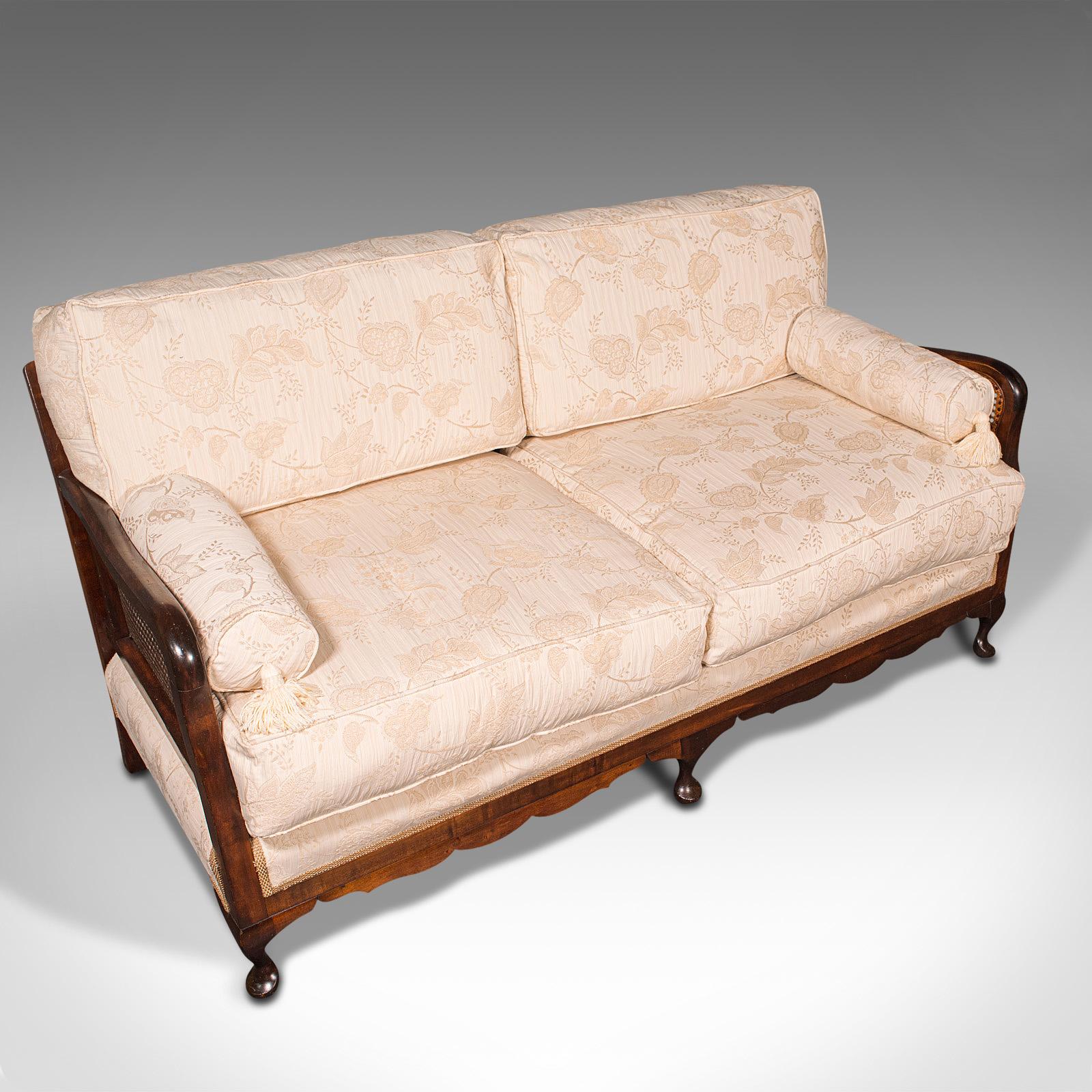 British Antique Bergere Sofa, English, Beech, Cane, 2 Seat Settee, Edwardian, Circa 1910
