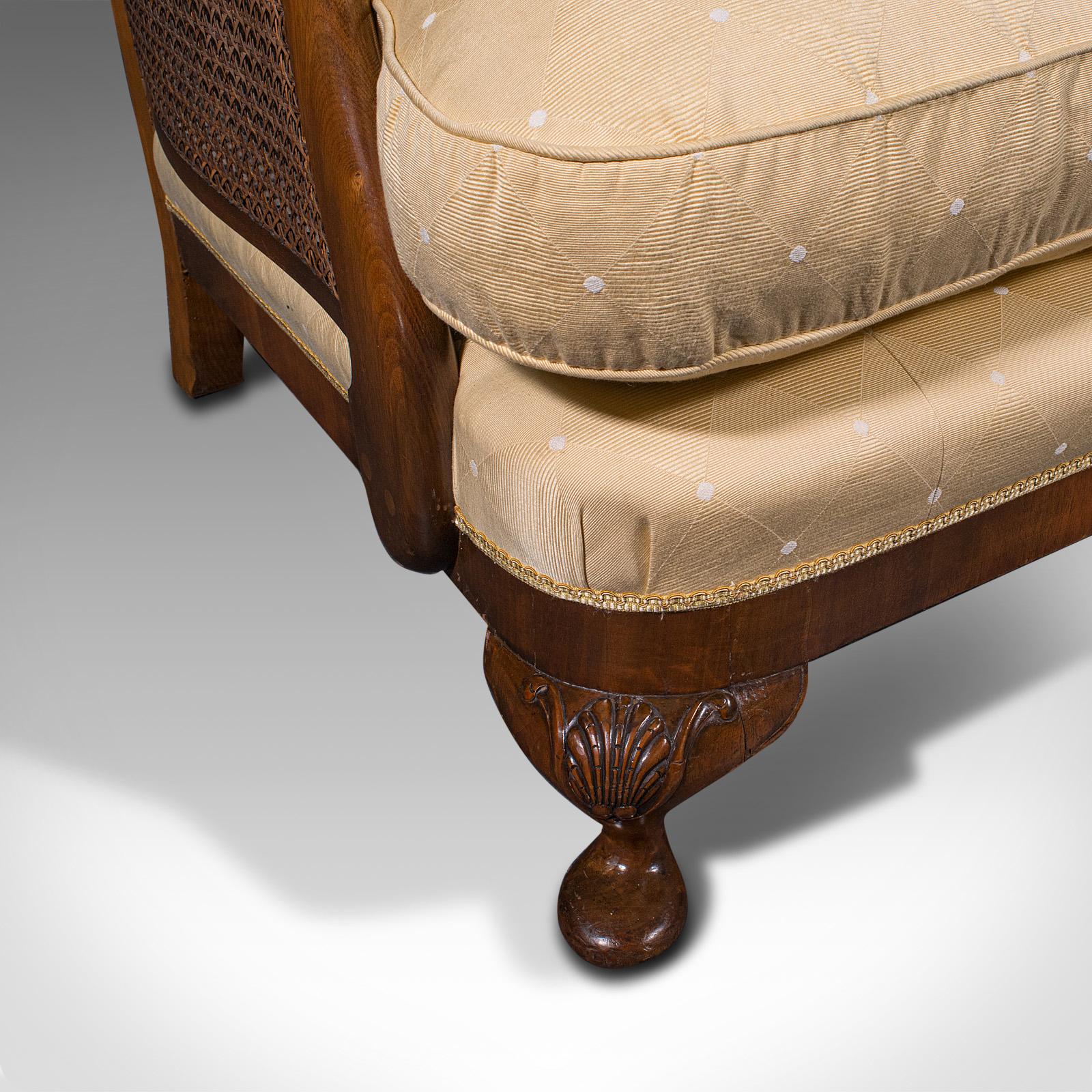 Antique Bergere Sofa, English, Walnut, Cane, 3 Seat, Settee, Art Deco, Edwardian 6