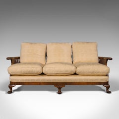 Antique Bergere Sofa, English, Walnut, Cane, 3 Seat, Settee, Art Deco, Edwardian