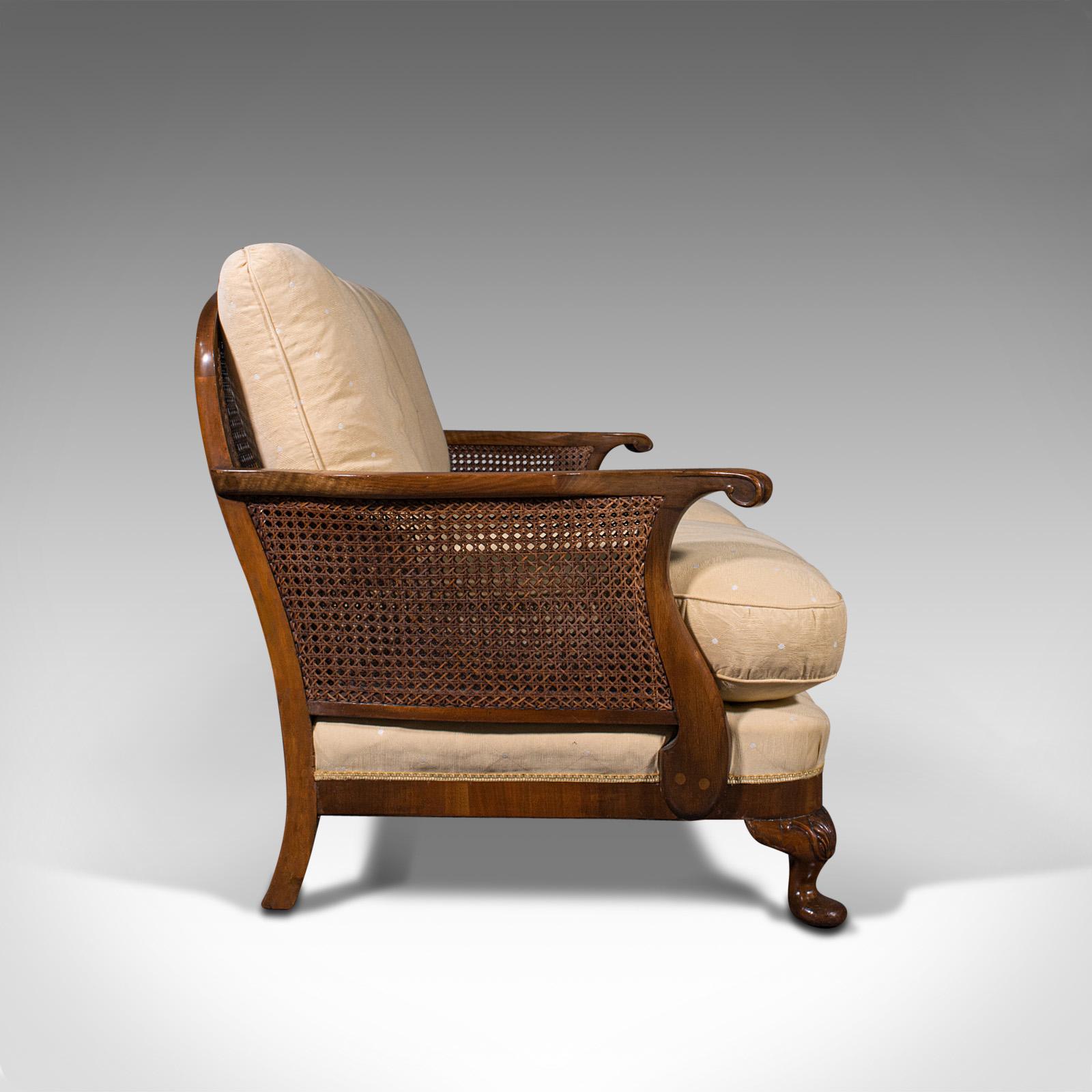 British Antique Bergere Sofa, English, Walnut, Cane, 3 Seat, Settee, Art Deco, Edwardian