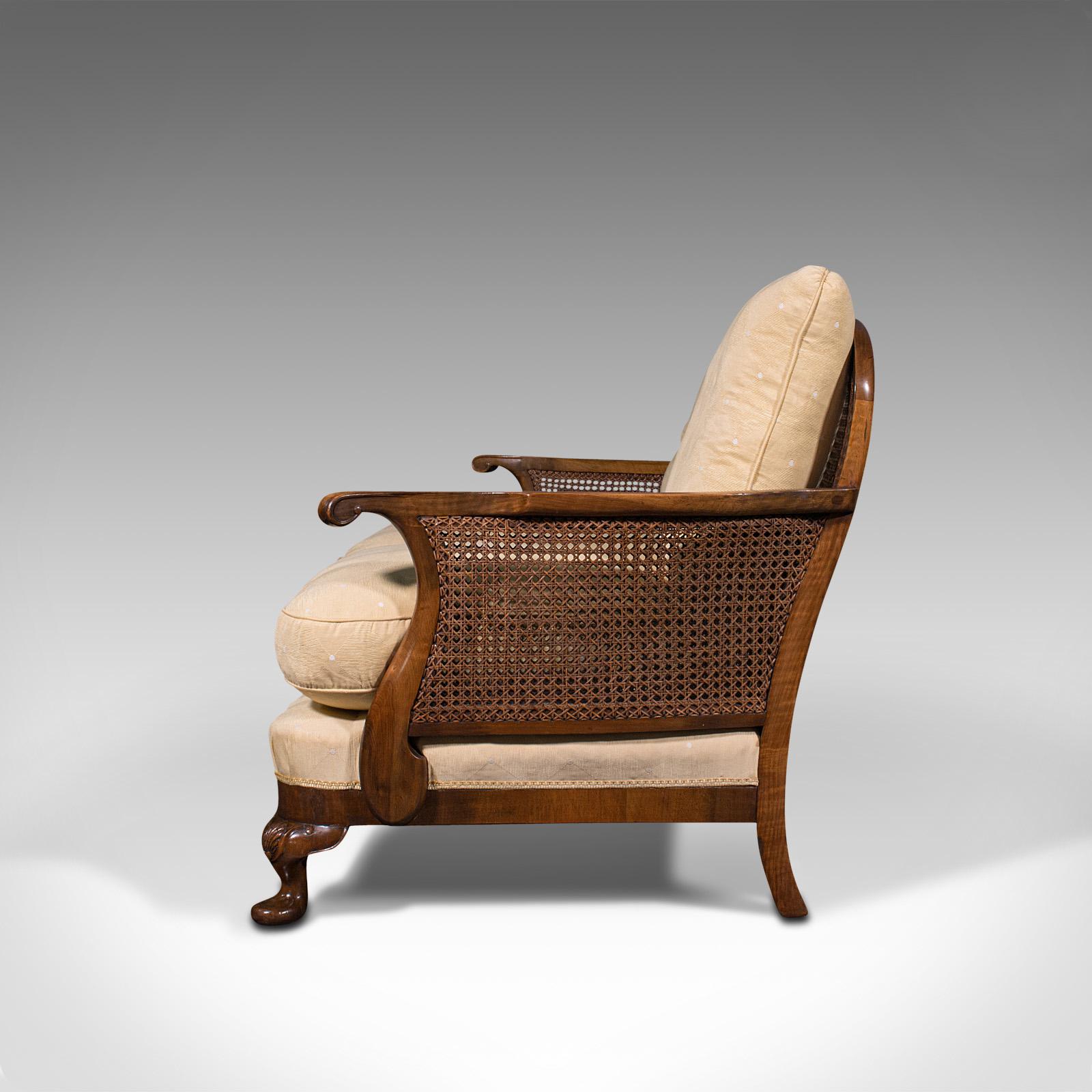 Antique Bergere Sofa, English, Walnut, Cane, 3 Seat, Settee, Art Deco, Edwardian In Good Condition In Hele, Devon, GB