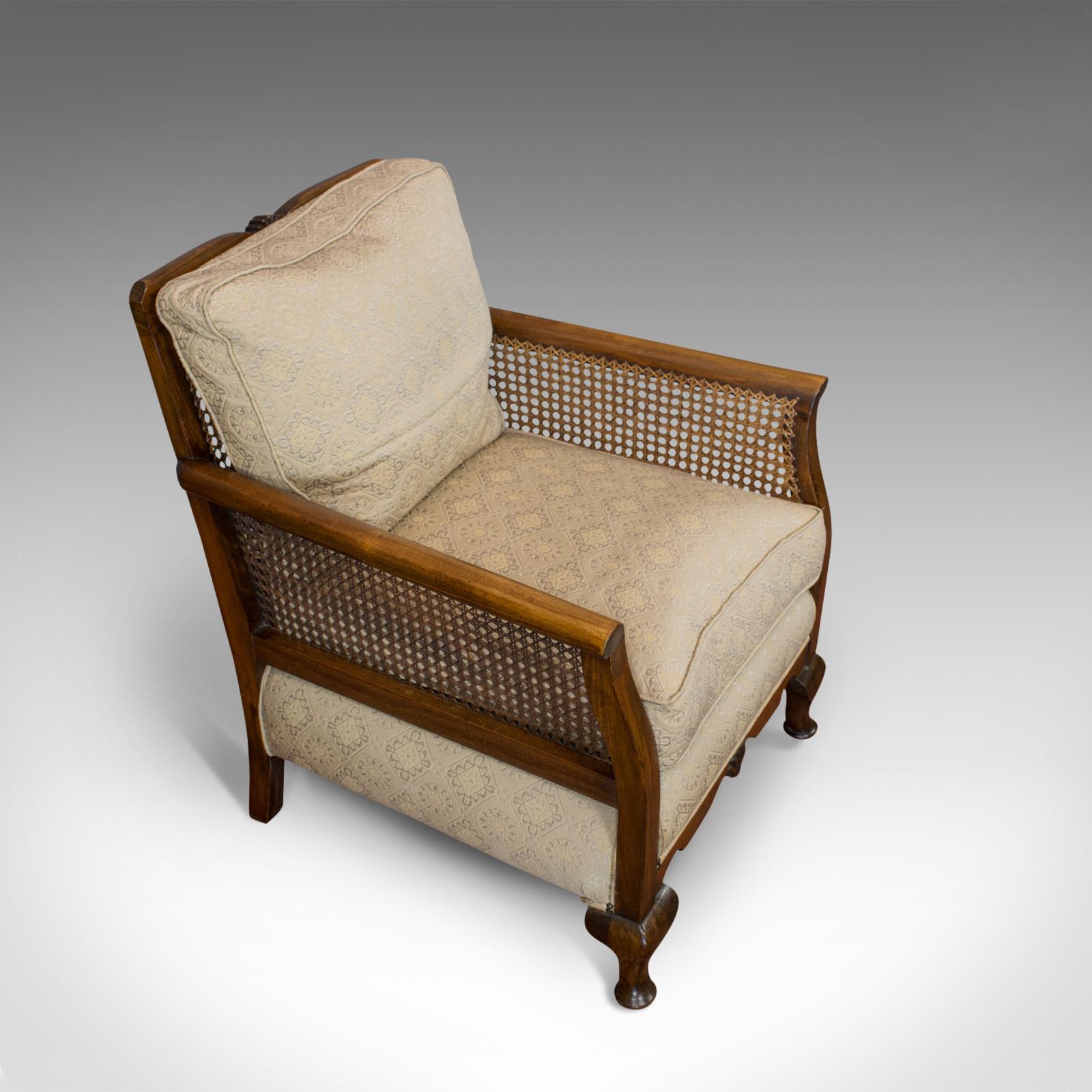 Fabric Antique Bergere Suite, English, Beech, Cane, Chair, Sofa, Set, Edwardian