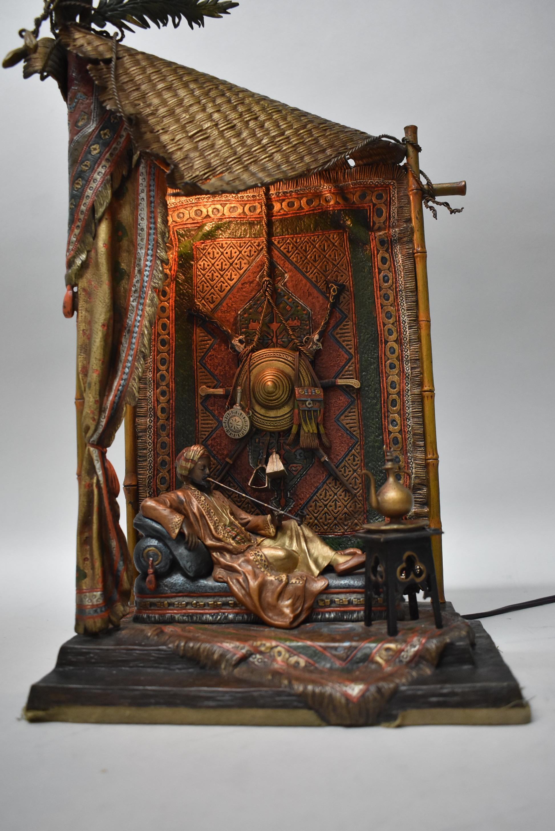 European Antique Bergman Austrian Bronze Orientalist Carpet Seller Lamp