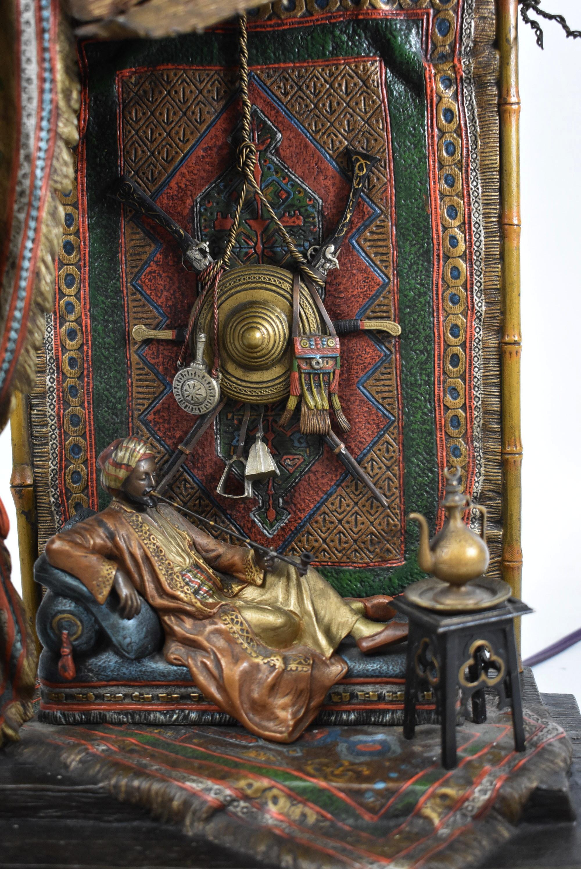 Early 20th Century Antique Bergman Austrian Bronze Orientalist Carpet Seller Lamp