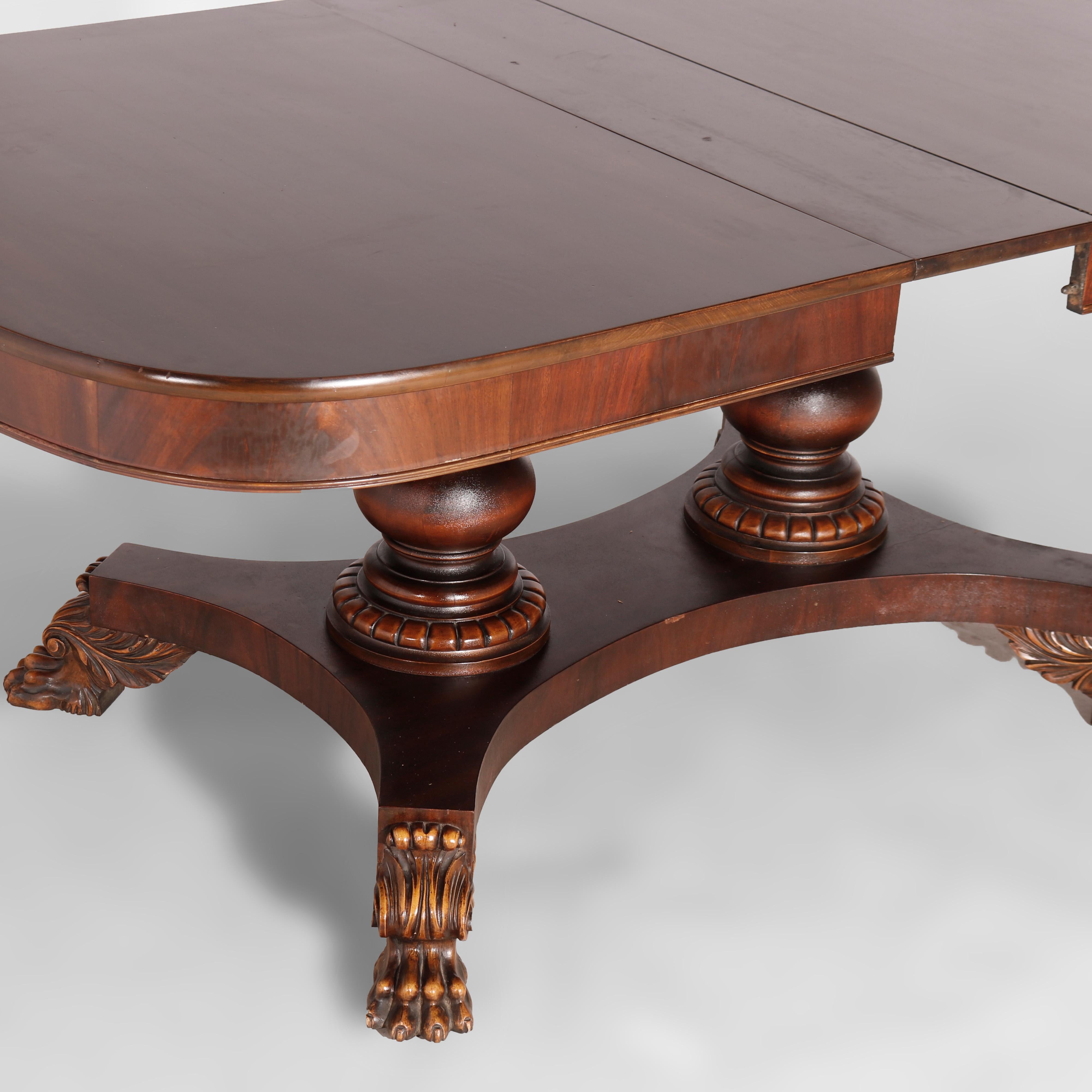 Antique Berkey & Gay Carved Flame Mahogany Extension Dining Table & Leaves C1930 6