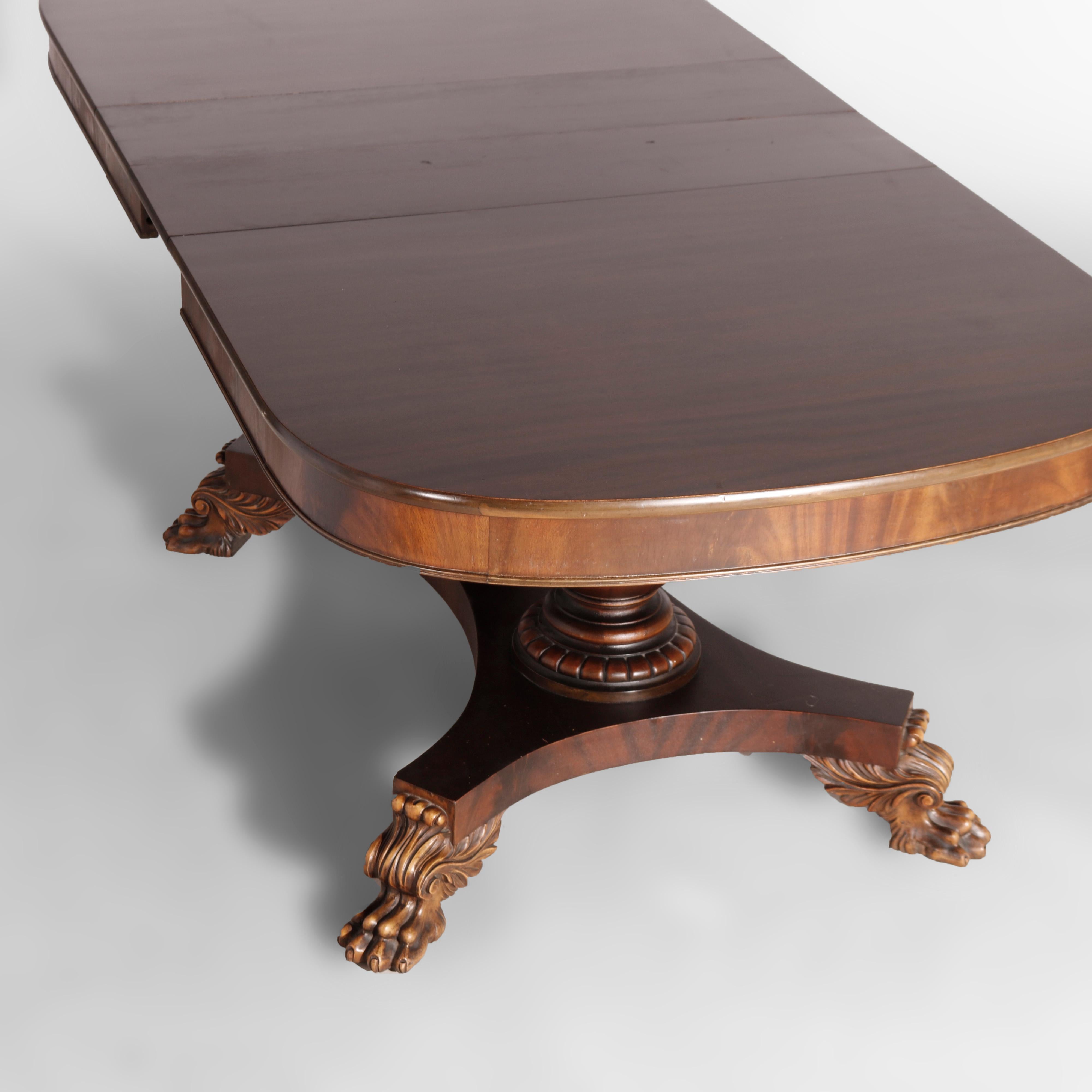 American Antique Berkey & Gay Carved Flame Mahogany Extension Dining Table & Leaves C1930