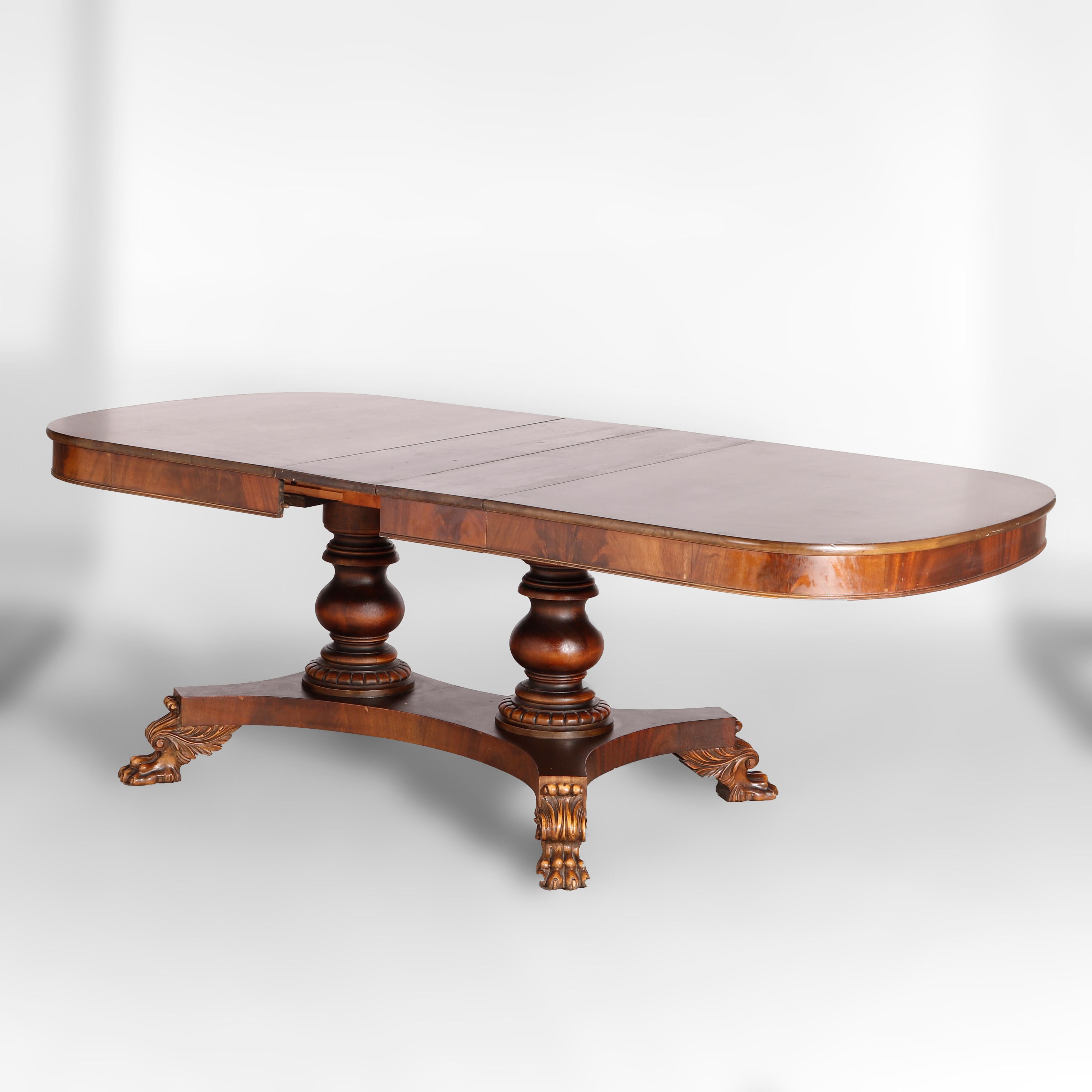 Antique Berkey & Gay Carved Flame Mahogany Extension Dining Table & Leaves C1930 In Good Condition In Big Flats, NY