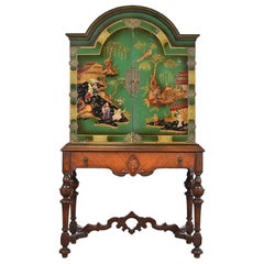 Antique Berkey & Gay Chinoiserie Jacobean Hand Painted Bookcase or Bar Cabinet