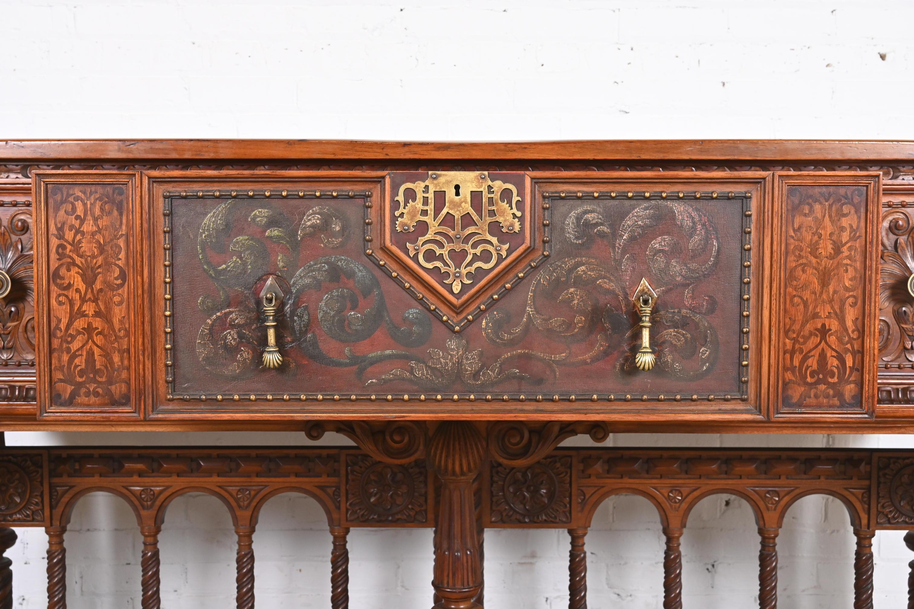 Antique Berkey & Gay English Jacobean Ornate Carved Walnut Sideboard, 1920s 2