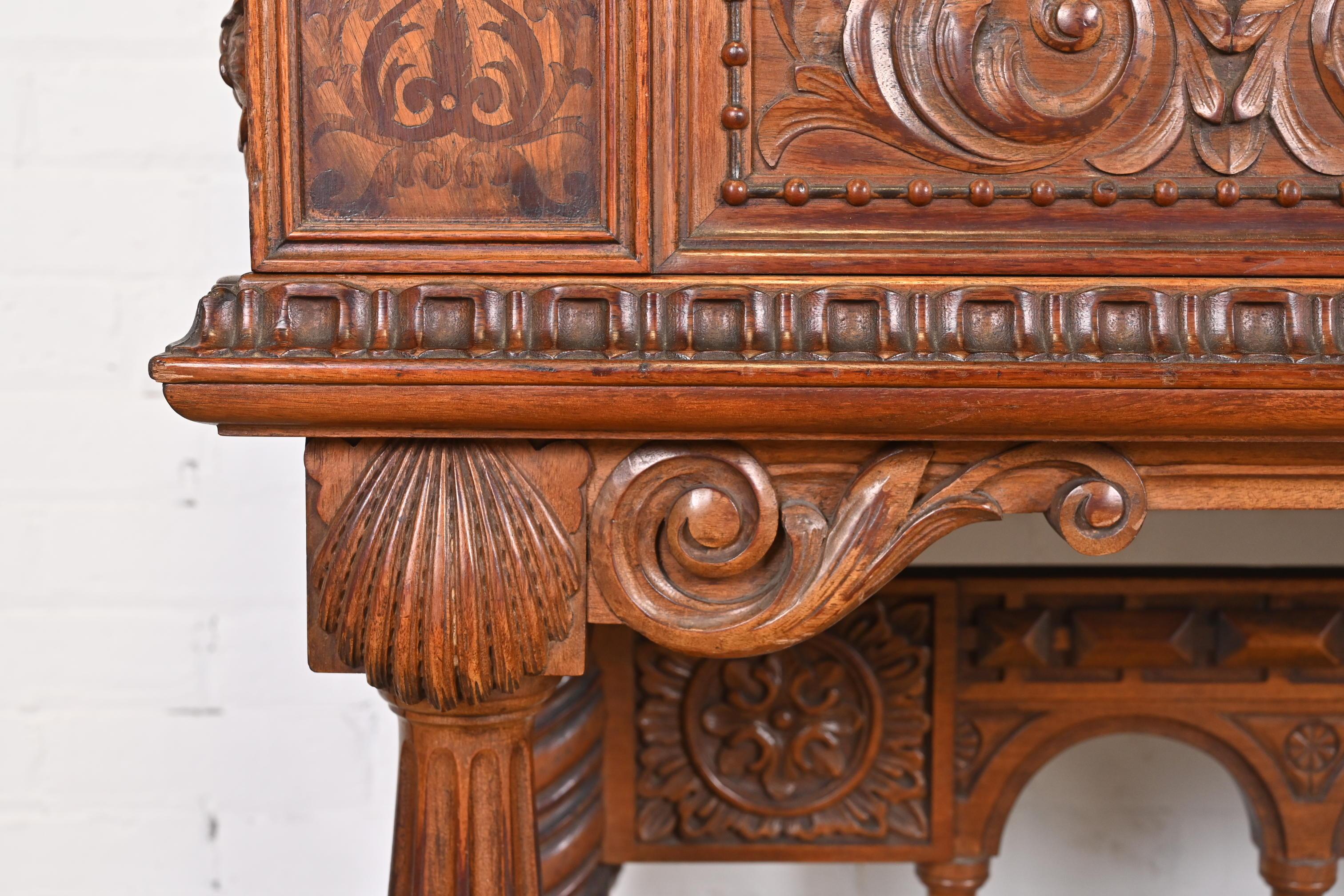 Antique Berkey & Gay English Jacobean Ornate Carved Walnut Sideboard, 1920s 5