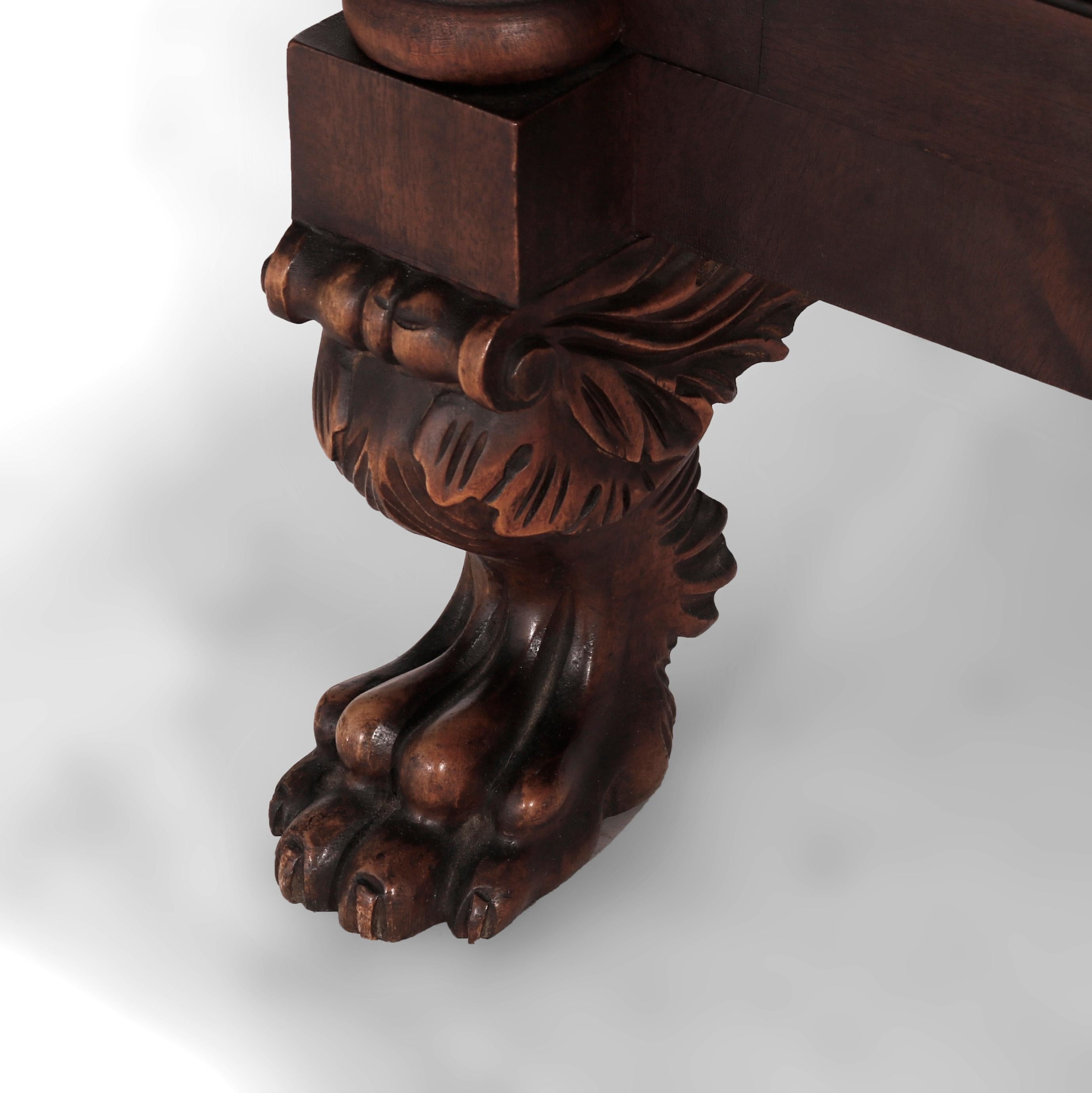 American Antique Berkey & Gay Flame Mahogany Breakfront with Carved Paw Feet circa 1930 For Sale