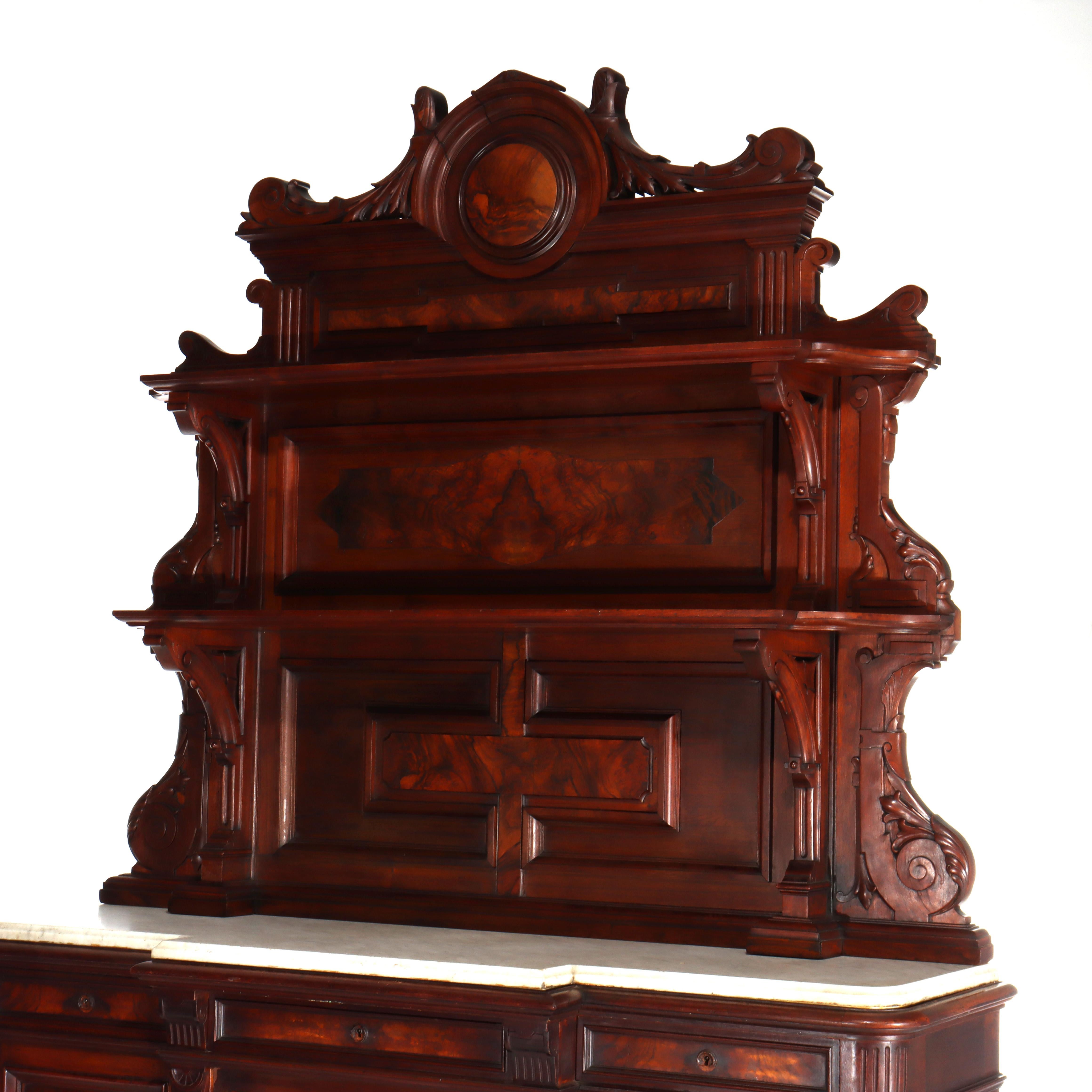 Antike Berkey & Gay Renaissance-Revival-Anrichte aus Nussbaum, Wurzelholz und Marmor um 1890 im Angebot 1