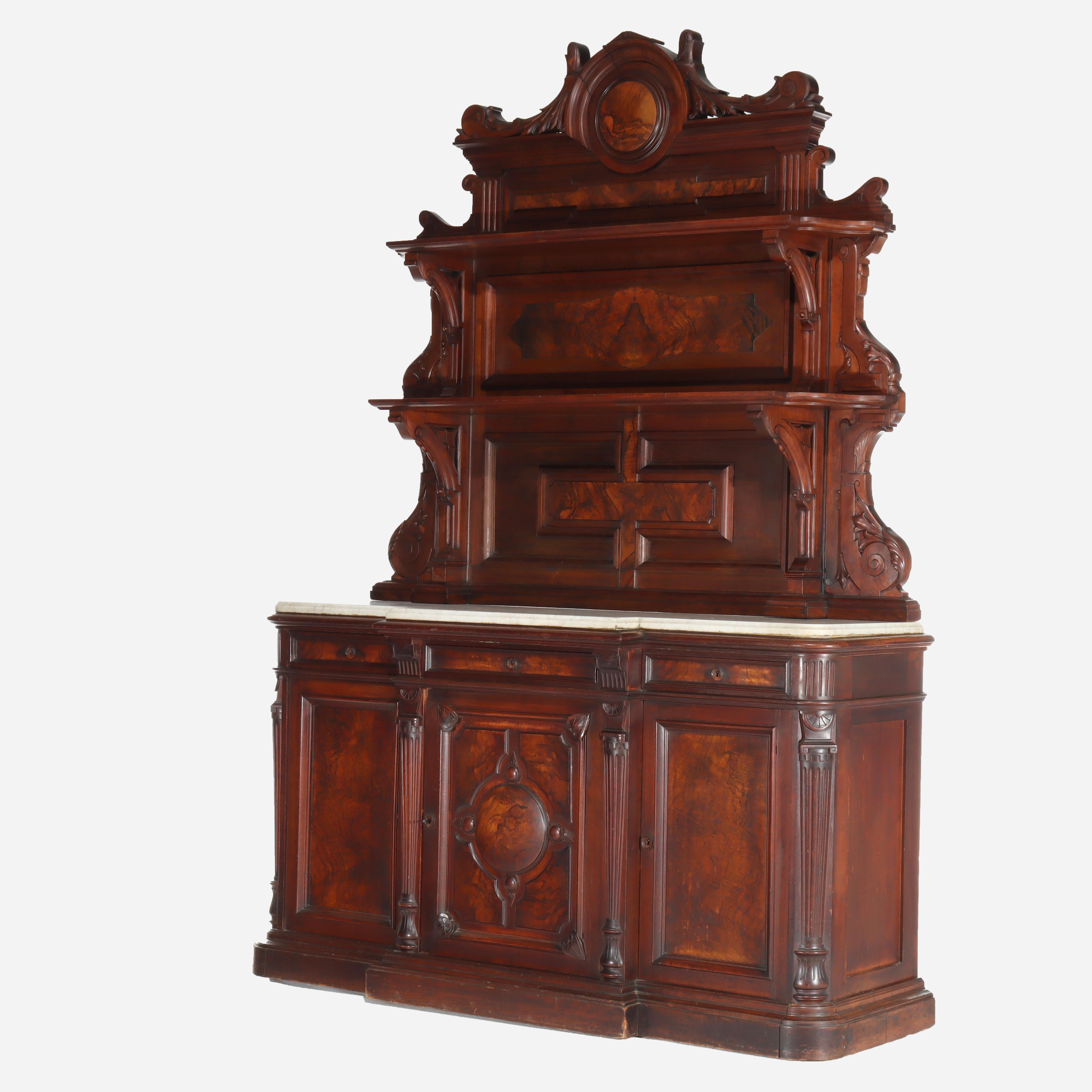 Antike Berkey & Gay Renaissance-Revival-Anrichte aus Nussbaum, Wurzelholz und Marmor um 1890 im Angebot 2