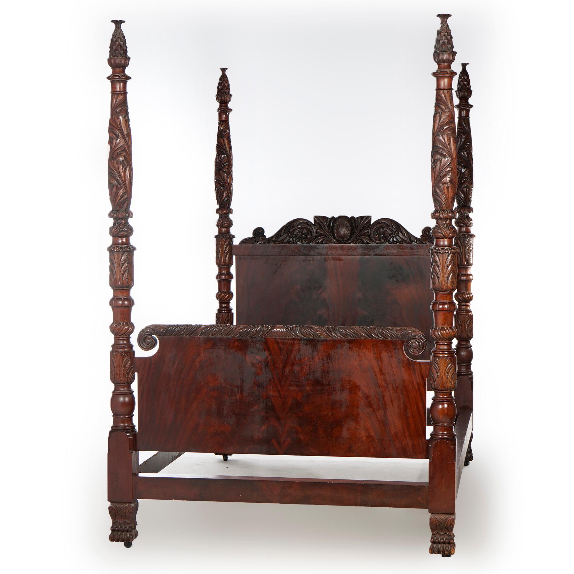 An antique American Second Empire poster double/full size bed in the manner of Berkey and Gay offers mahogany construction with deeply carved posts with foliate design, c1920

Measures- 91.25''H x 60''W x 85.5''D

*Ask about DISCOUNTED DELIVERY