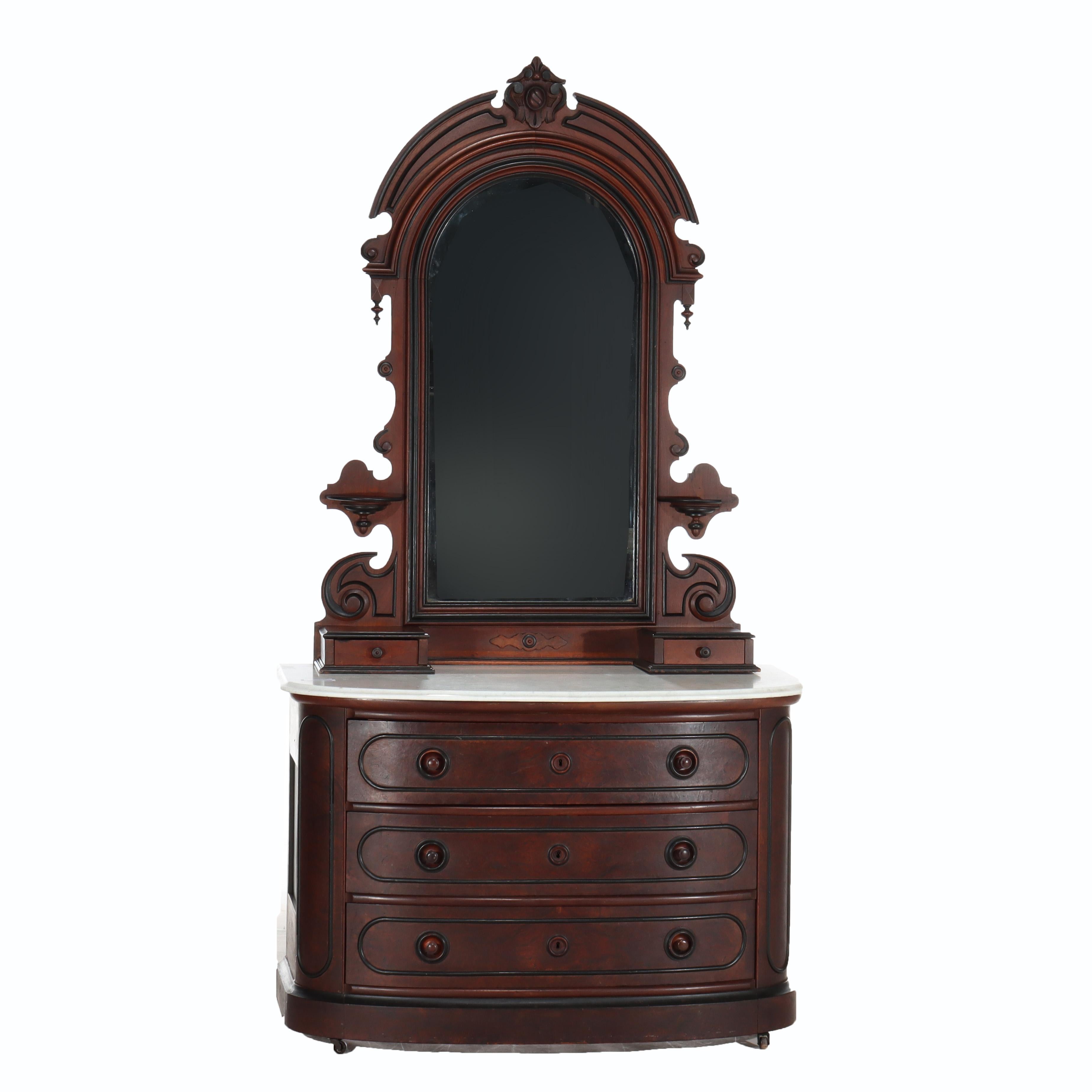 Antique Berkey & Gay School Victorian Walnut & Marble Dresser With Ebonized Trim in vendita 9