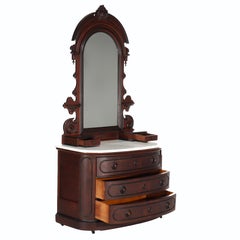 Antique Berkey & Gay School Victorian Walnut & Marble Dresser With Ebonized Trim