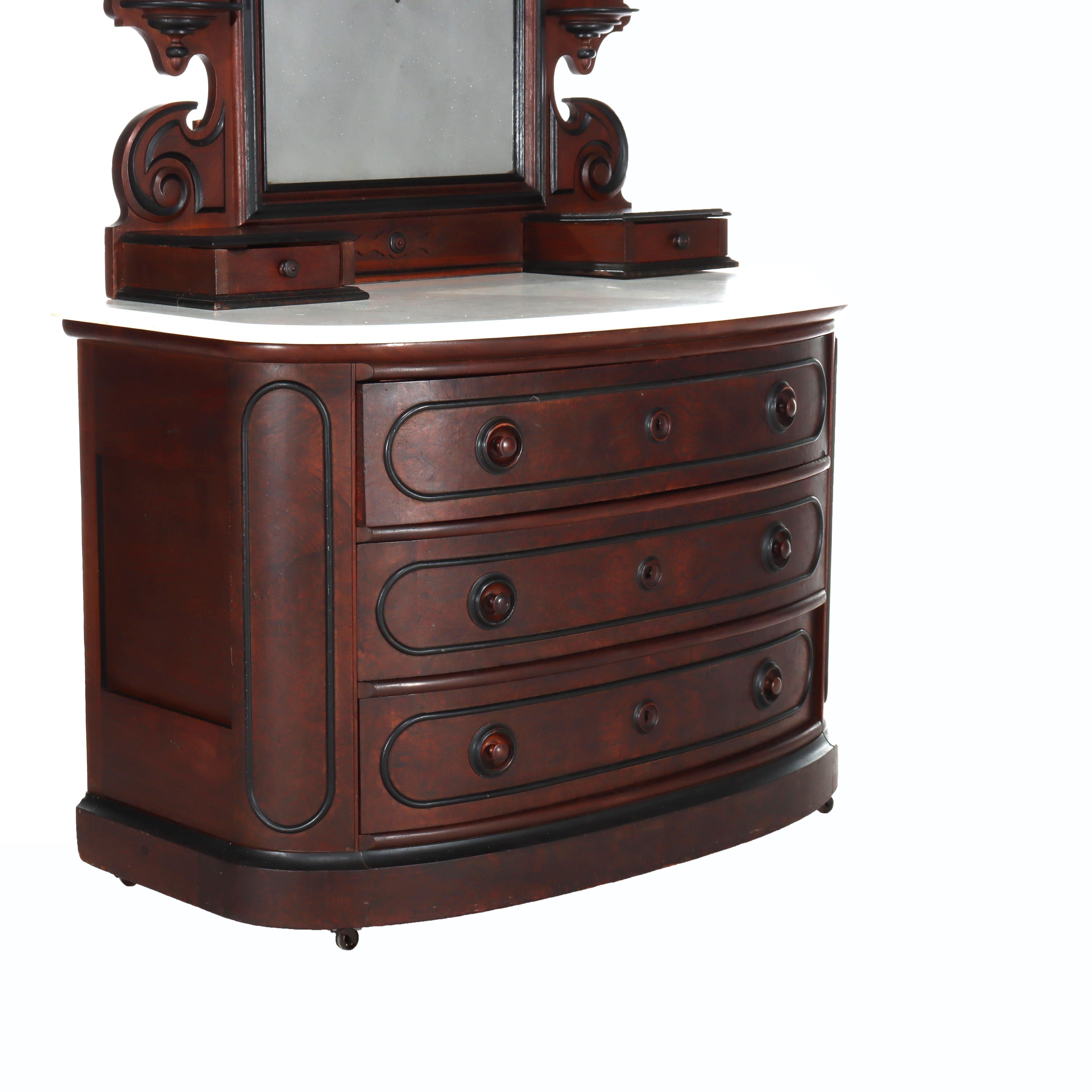 Noce Antique Berkey & Gay School Victorian Walnut & Marble Dresser With Ebonized Trim in vendita