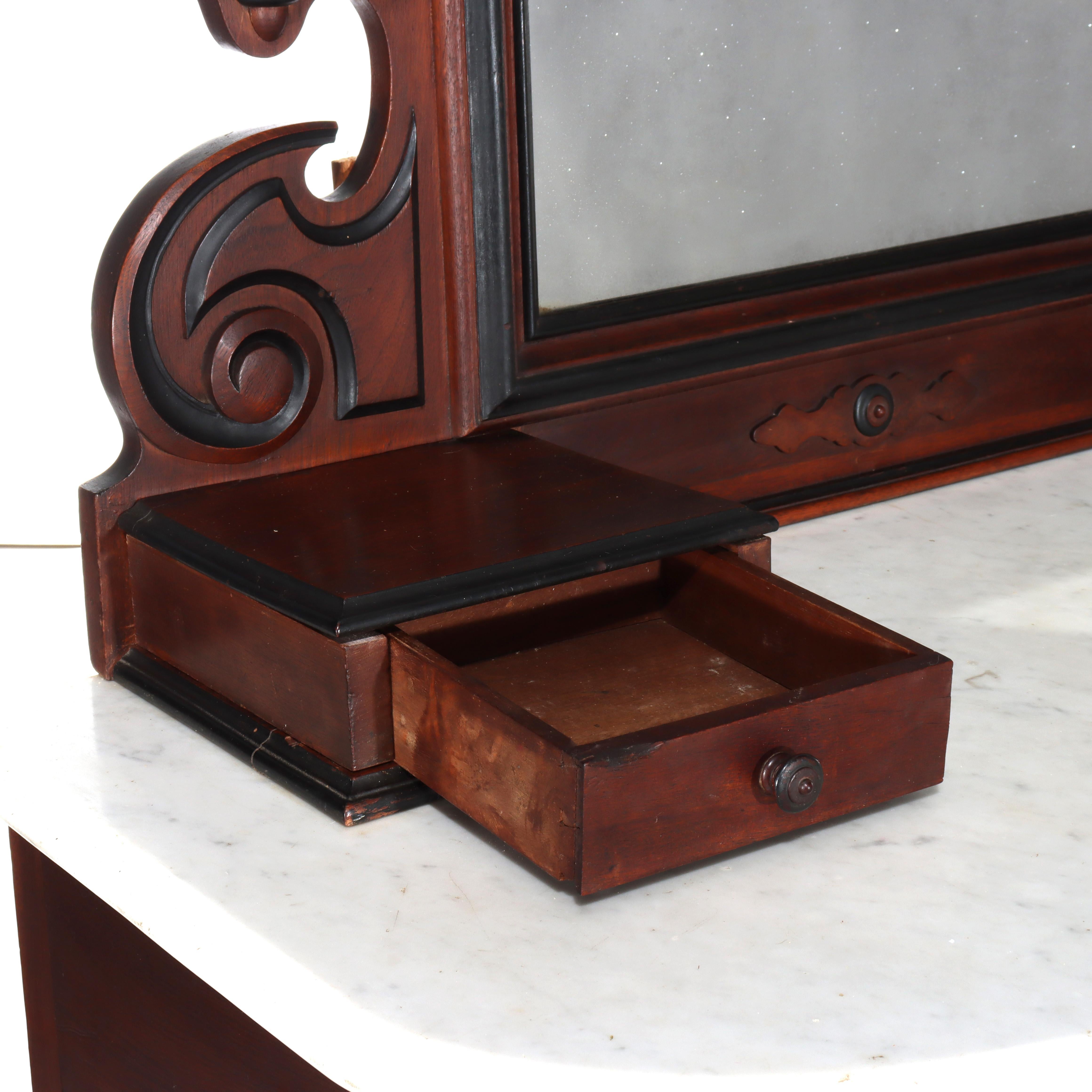 Antique Berkey & Gay School Victorian Walnut & Marble Dresser With Ebonized Trim in vendita 1