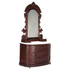 Antique Berkey & Gay School Victorian Walnut & Marble Dresser With Ebonized Trim