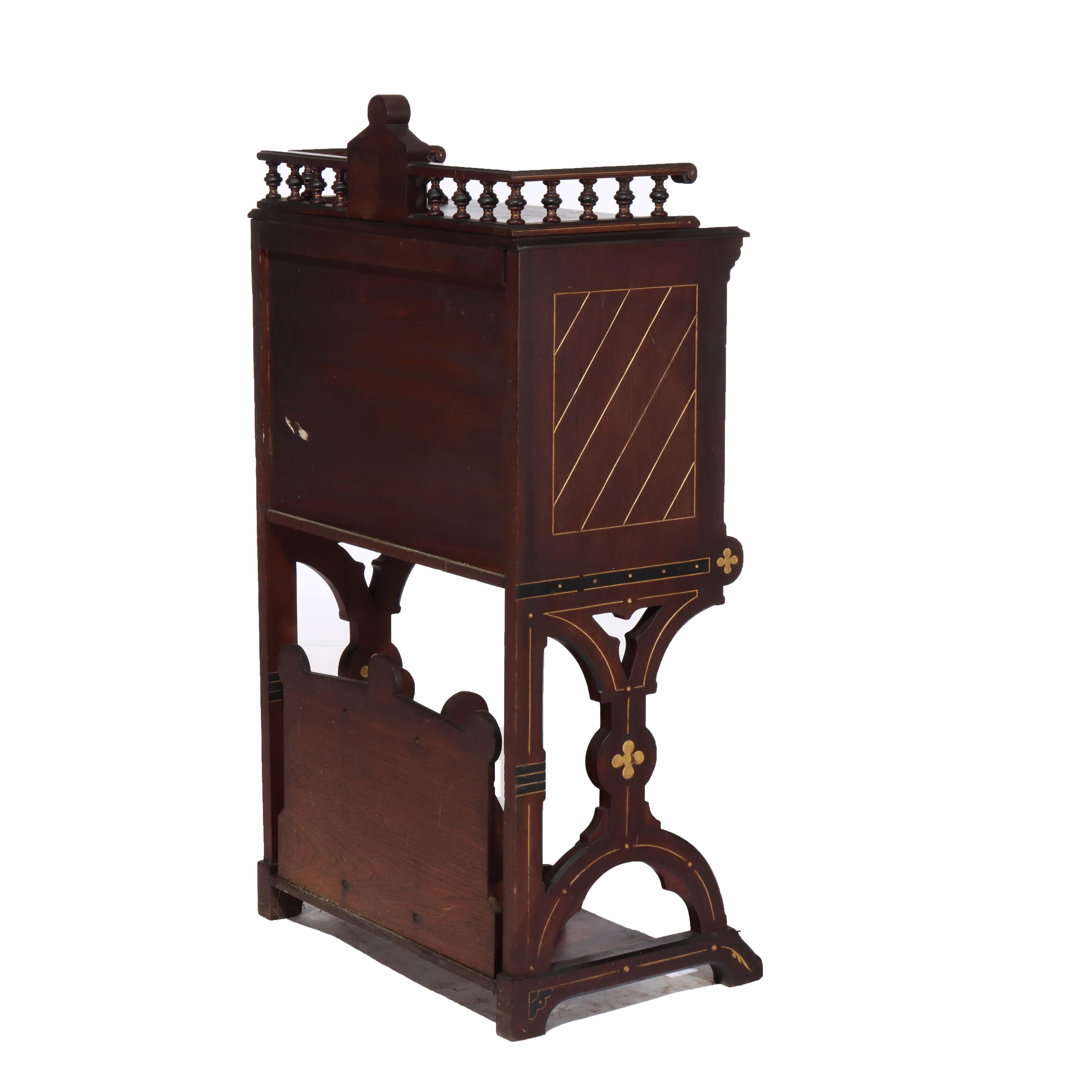 Antique Berkey & Gay Victorian Inlaid Black Walnut & Gilt Drop Front Desk c1890 For Sale 6