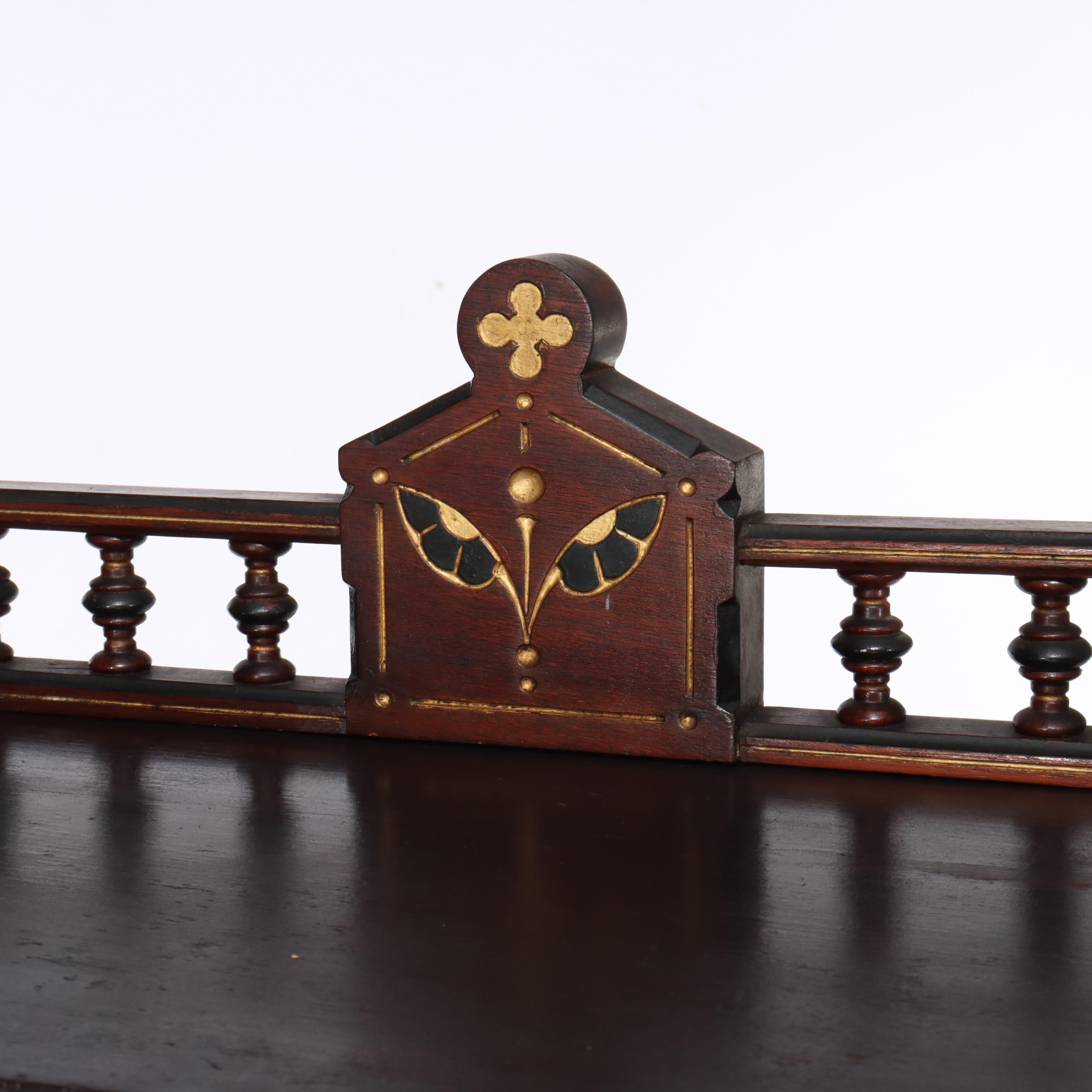 ***Reduced In-House Delivery Rates - Click on “Ask Seller” to Request a Quote***
Antique Berkey & Gay Victorian Inlaid Black Walnut & Gilt Drop Front Desk c1890.    
Measures - 43.75