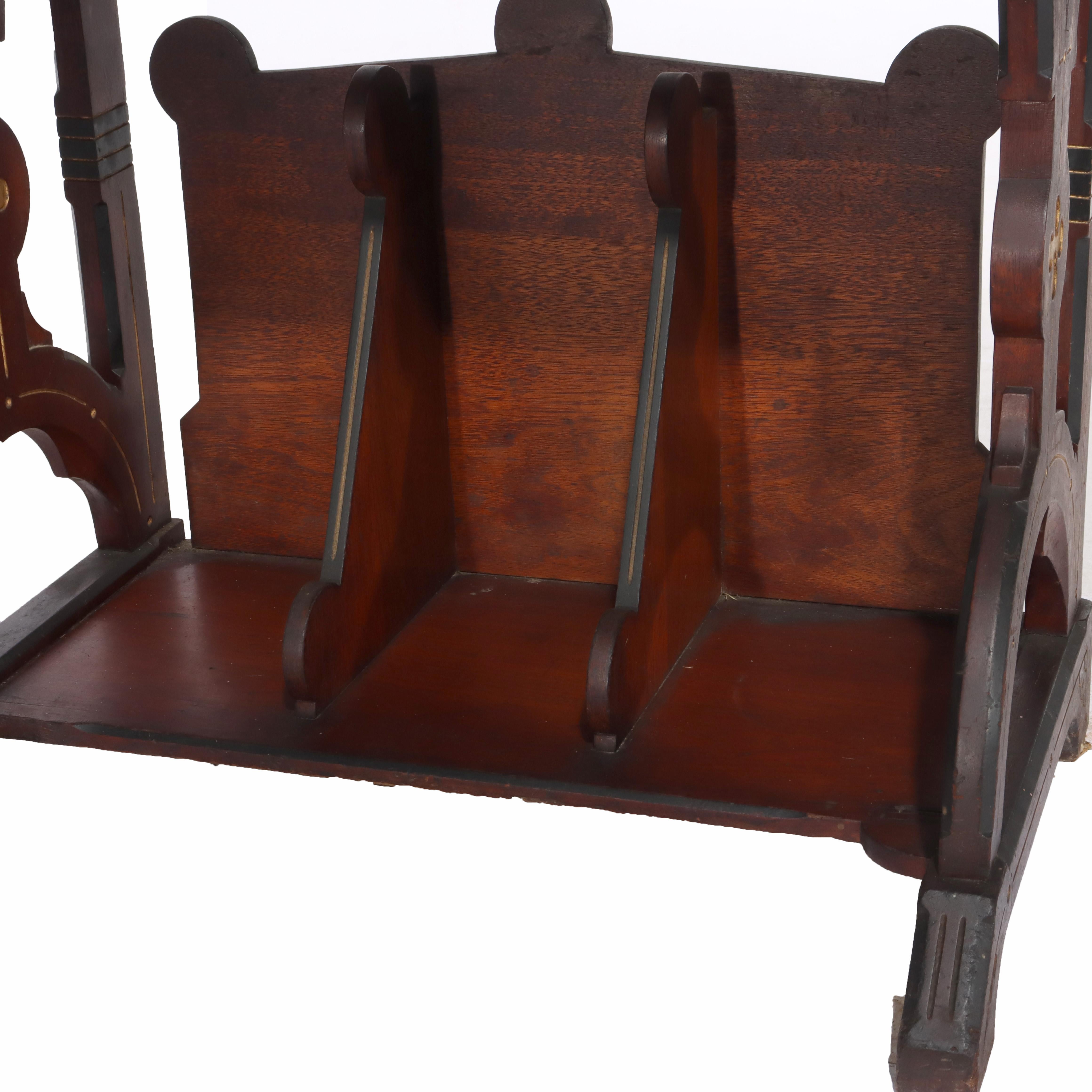 19th Century Antique Berkey & Gay Victorian Inlaid Black Walnut & Gilt Drop Front Desk c1890 For Sale