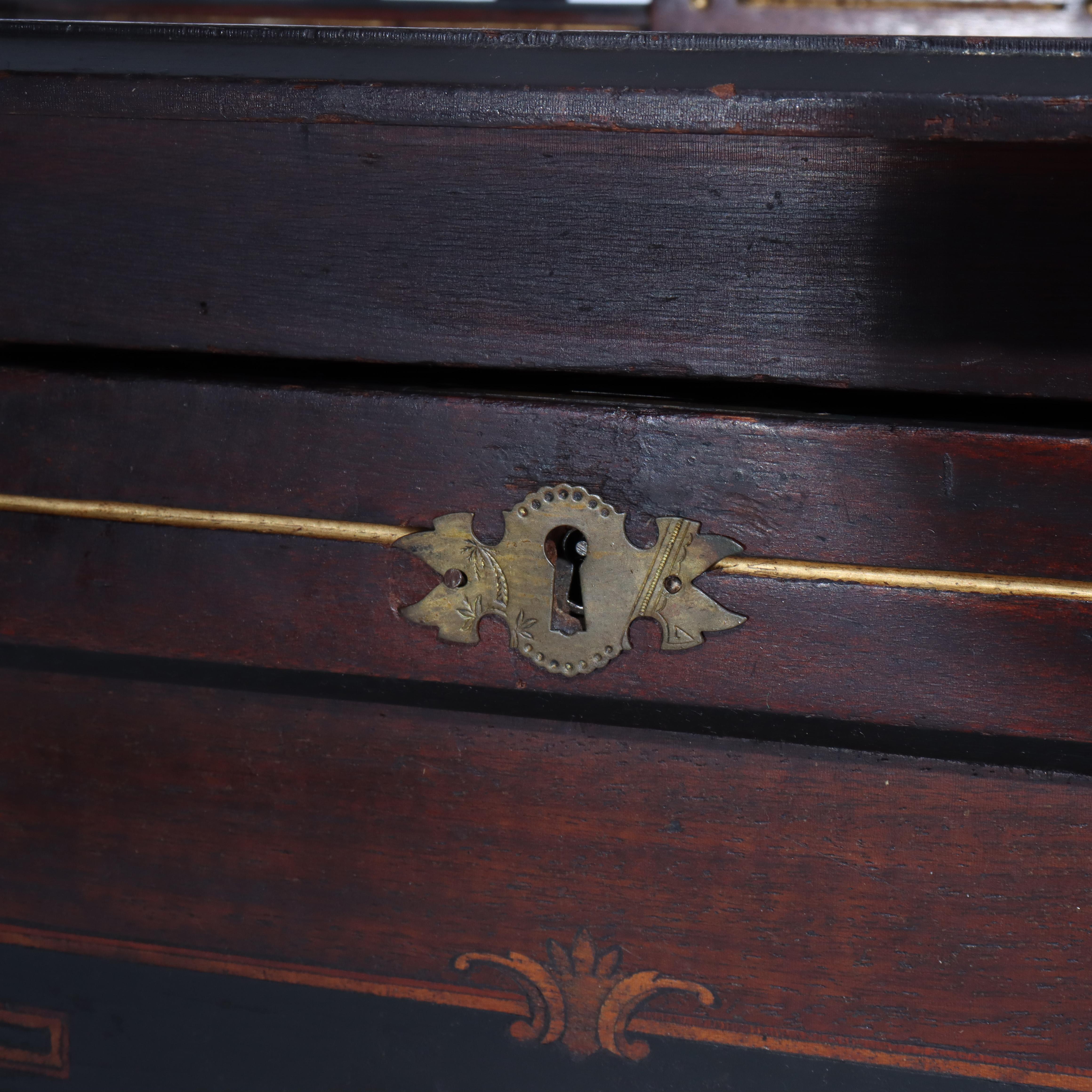 Antique Berkey & Gay Victorian Inlaid Black Walnut & Gilt Drop Front Desk c1890 For Sale 3