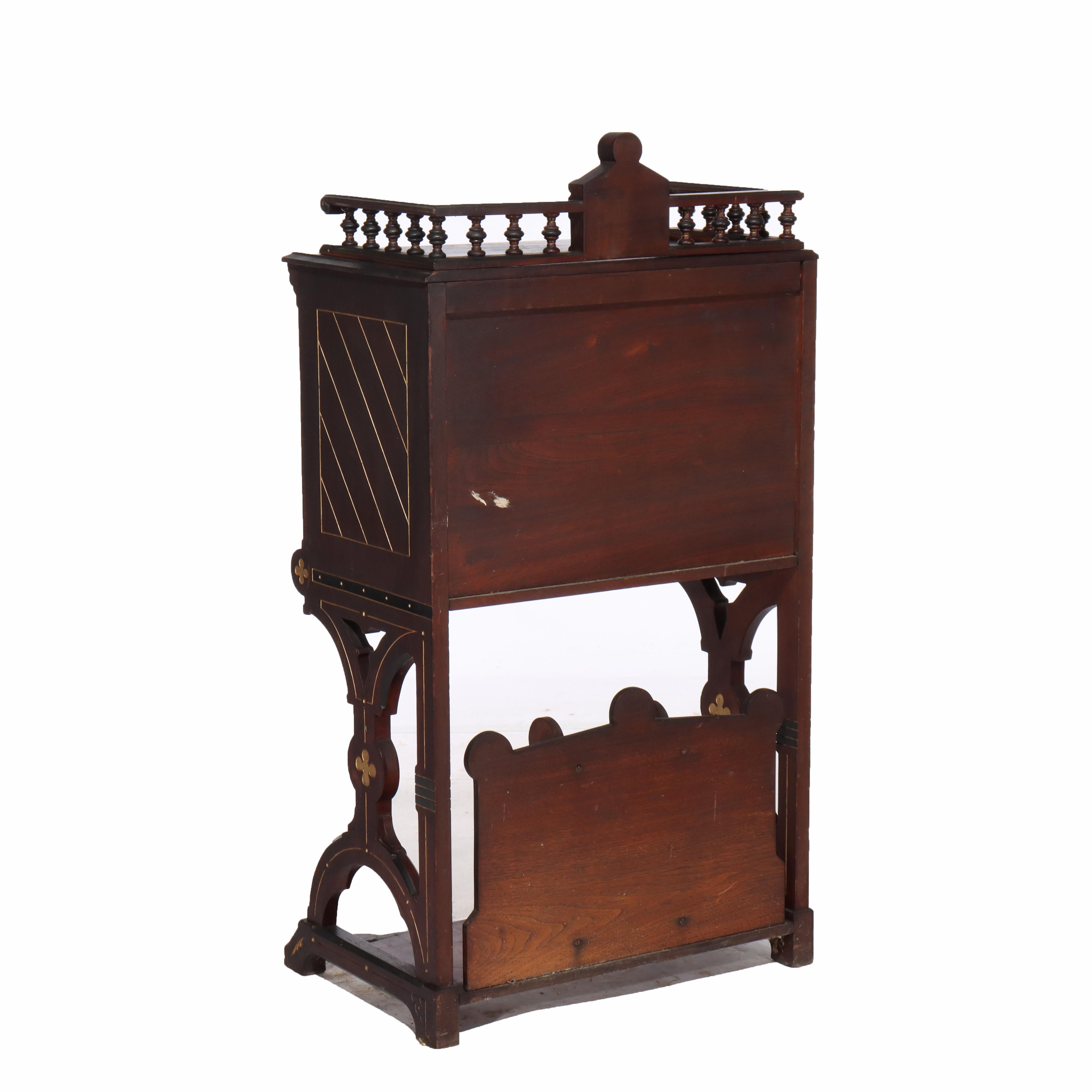 Antique Berkey & Gay Victorian Inlaid Black Walnut & Gilt Drop Front Desk c1890 For Sale 5