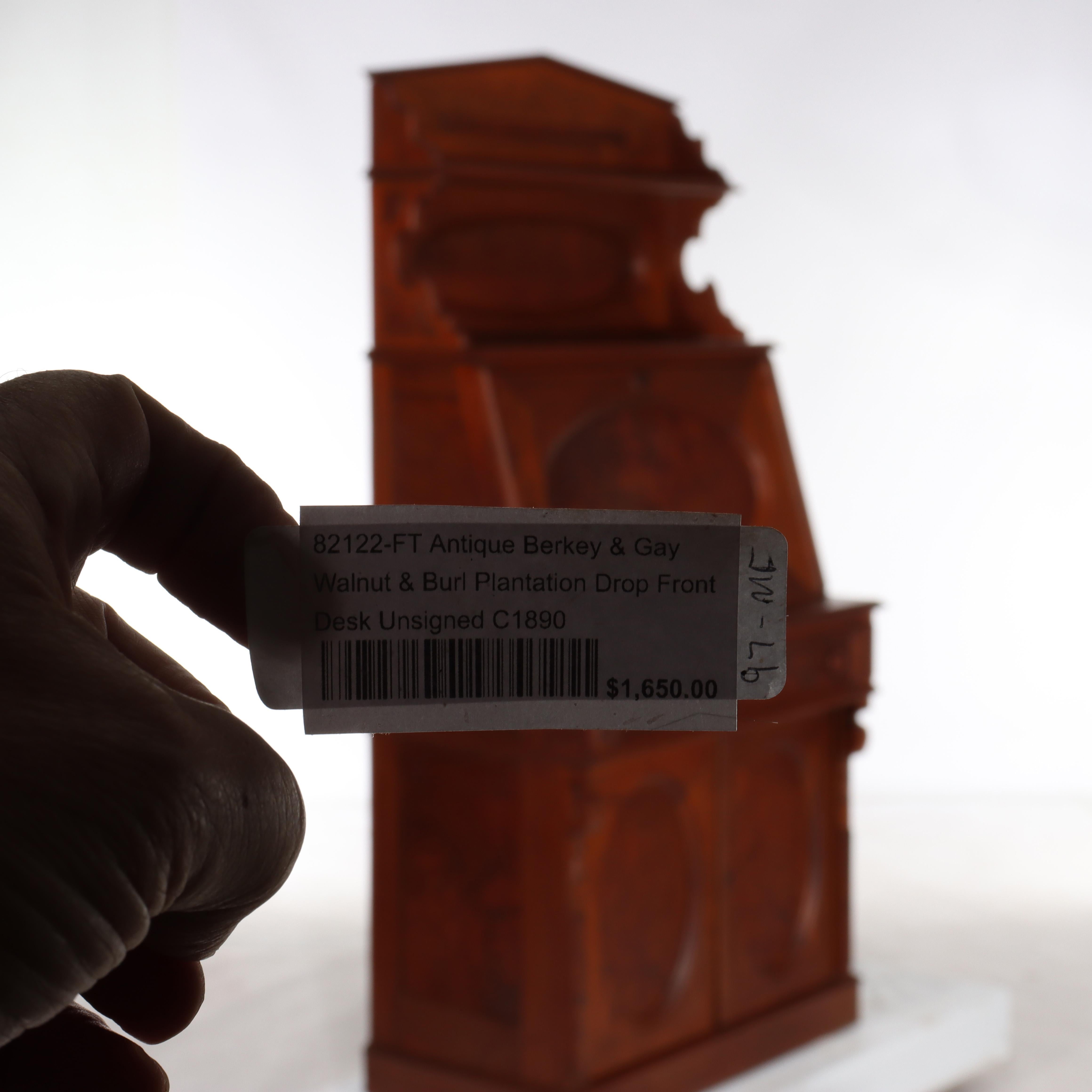 Antique Berkey & Gay Walnut & Burl Plantation Drop Front Desk c1890 im Angebot 6