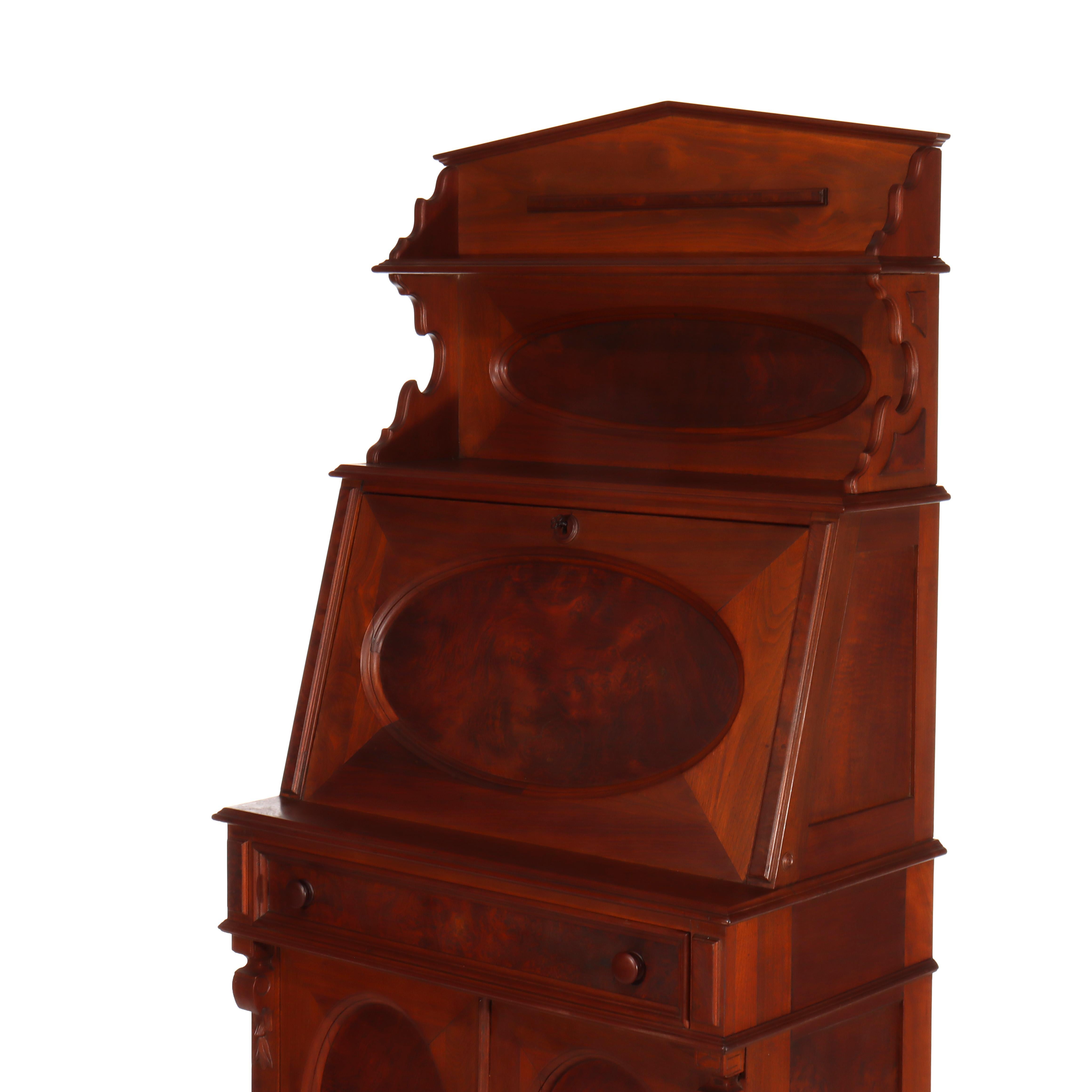 Antique Berkey & Gay Walnut & Burl Plantation Drop Front Desk c1890 (19. Jahrhundert) im Angebot