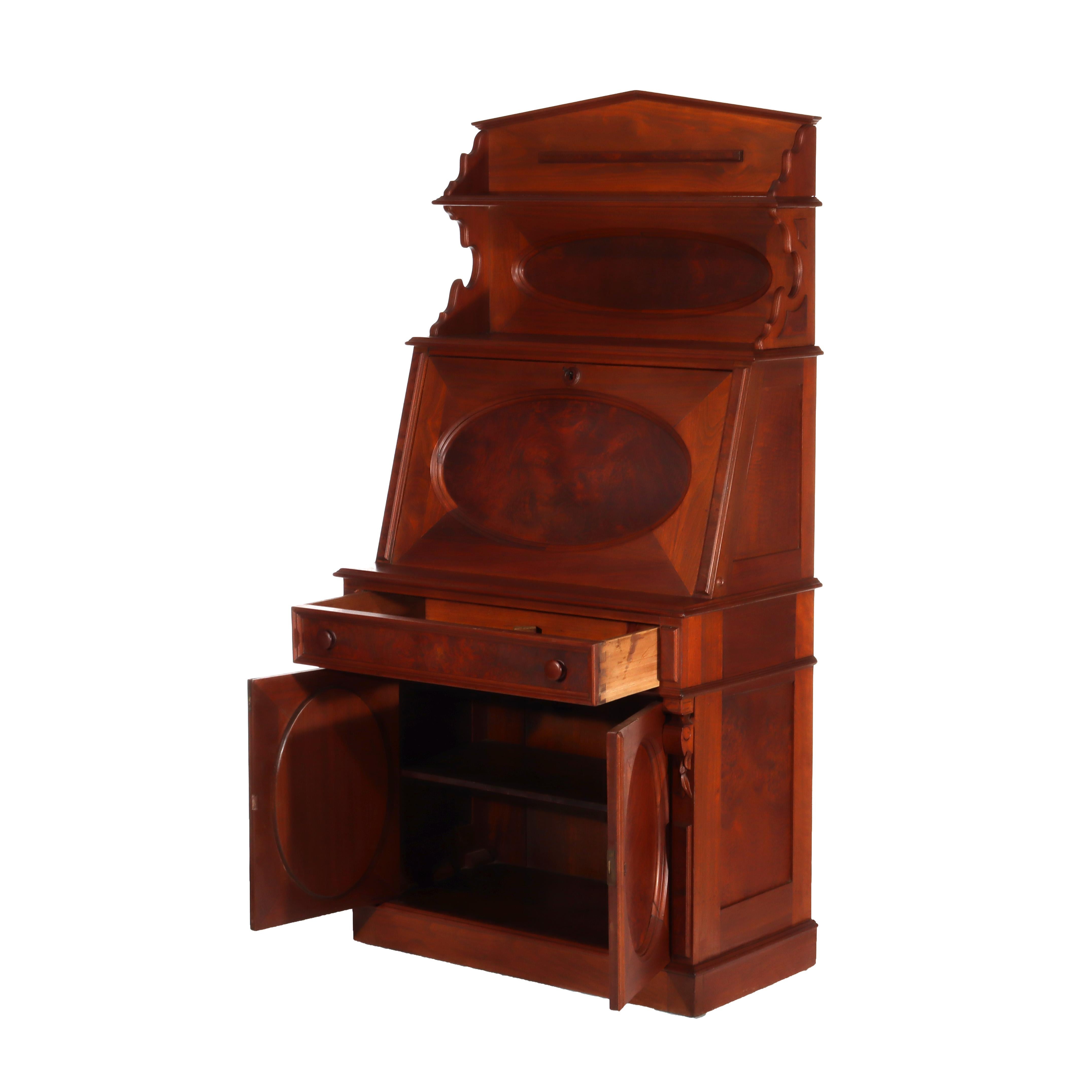 Antique Berkey & Gay Walnut & Burl Plantation Drop Front Desk c1890 (Walnuss) im Angebot