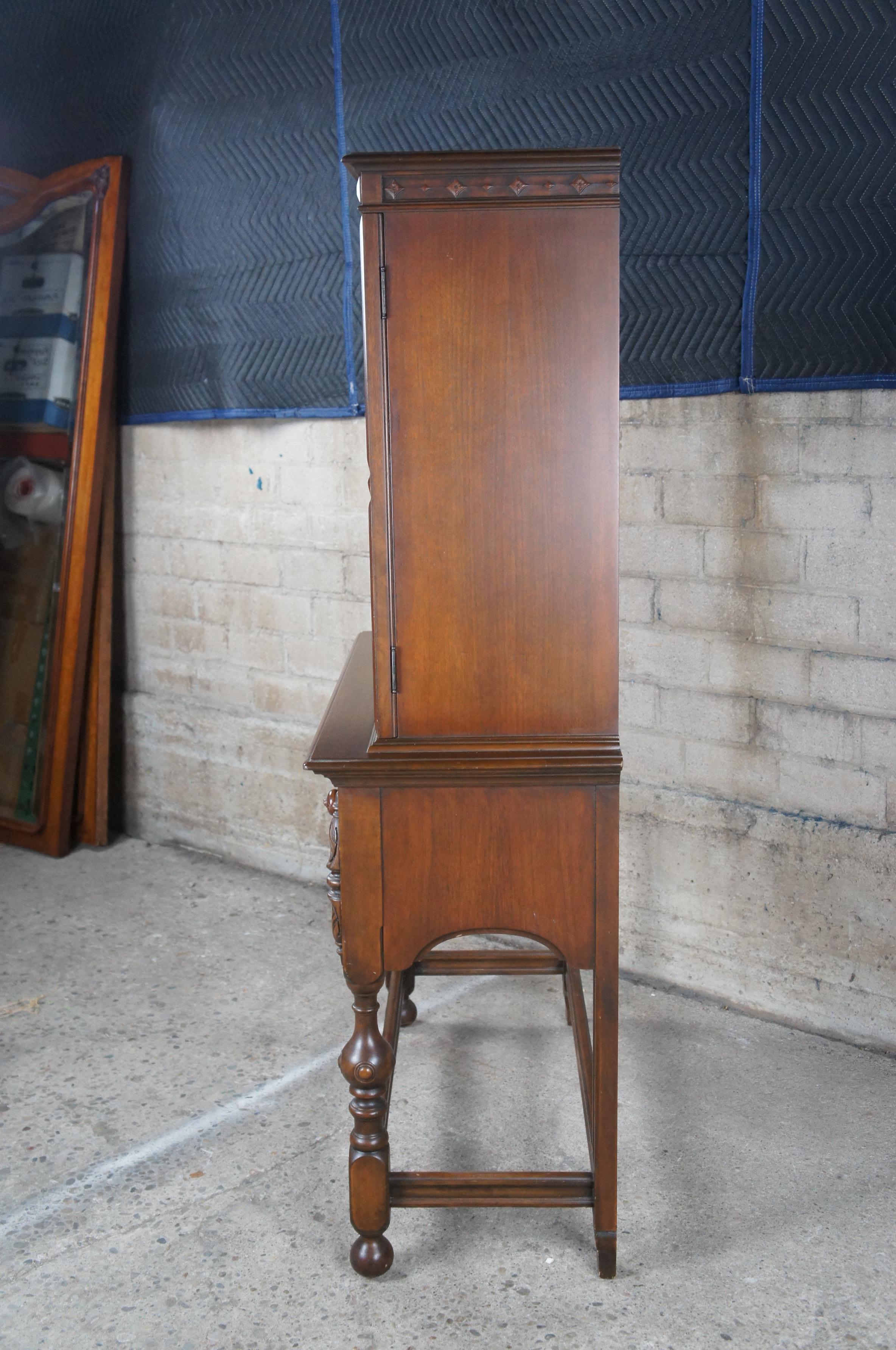 Antique Berkey & Gay William & Mary Walnut China Hutch Cabinet Jacobean Gothic 5