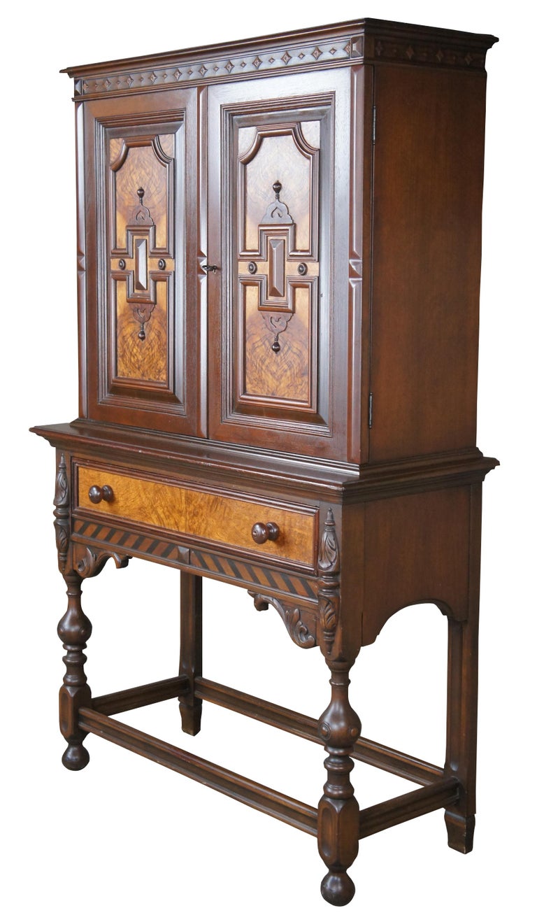 Antique Berkey and Gay William and Mary Walnut China Hutch