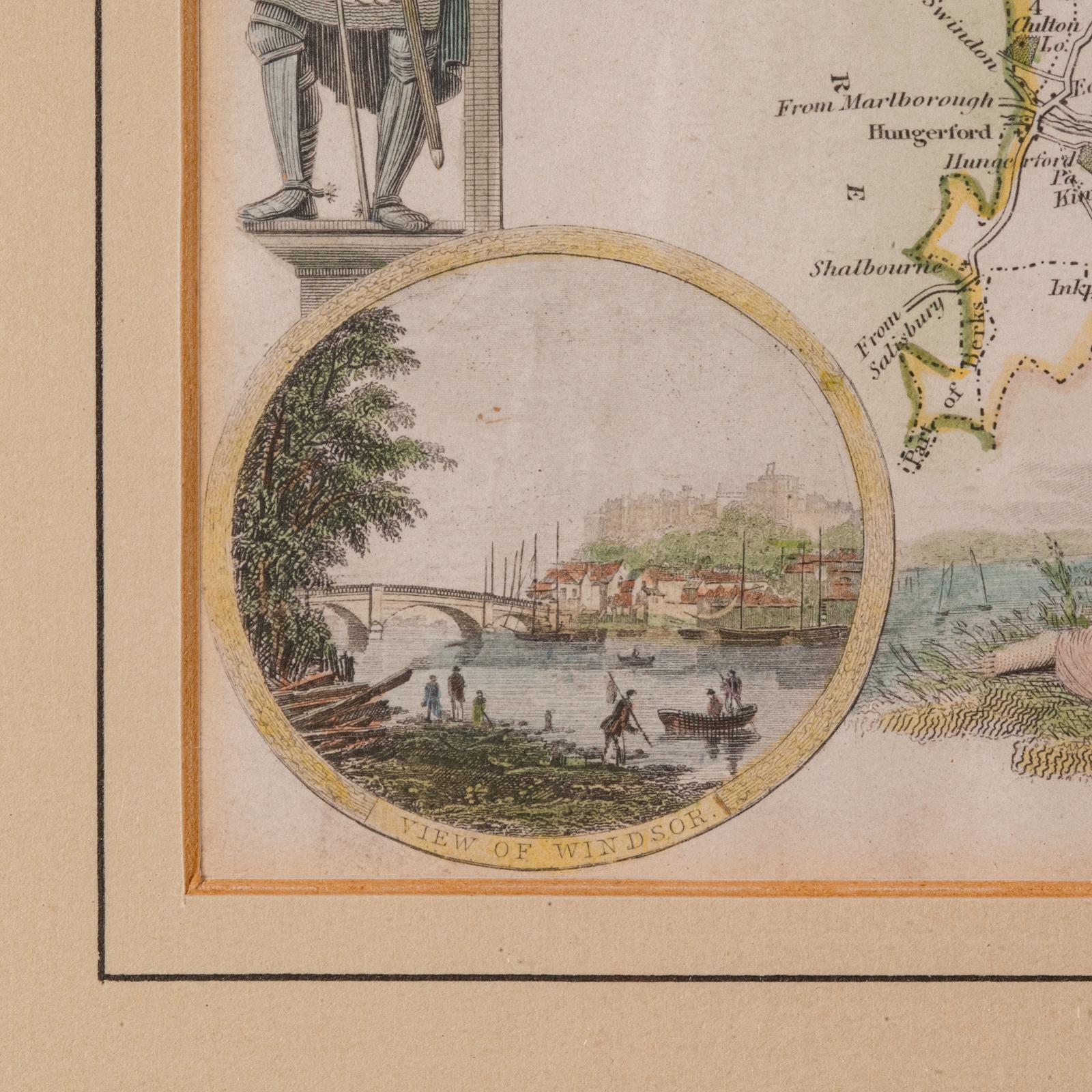 Antique Berkshire Map, English County, Framed Engraving, Cartography, Lithograph For Sale 4