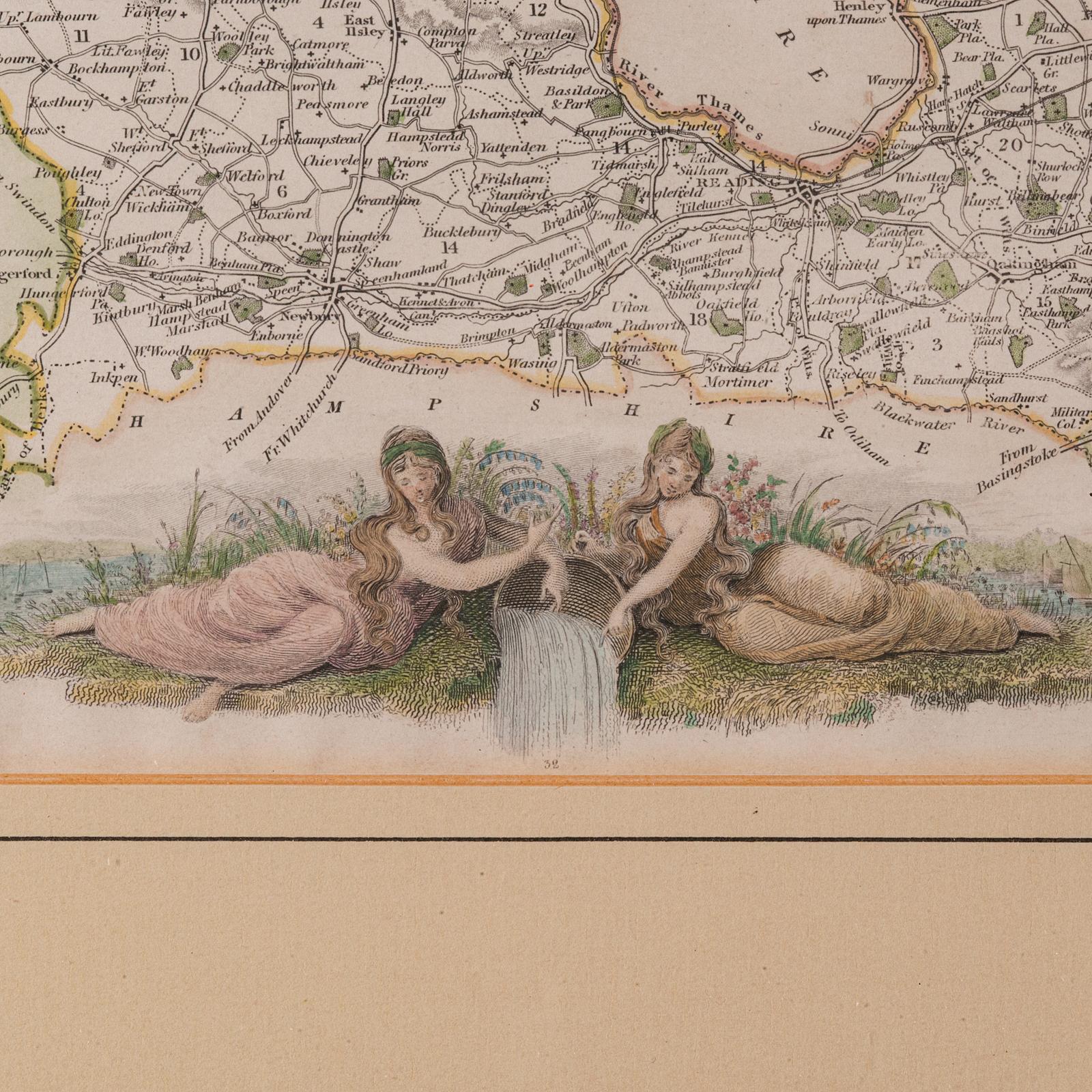 Antique Berkshire Map, English County, Framed Engraving, Cartography, Lithograph For Sale 5