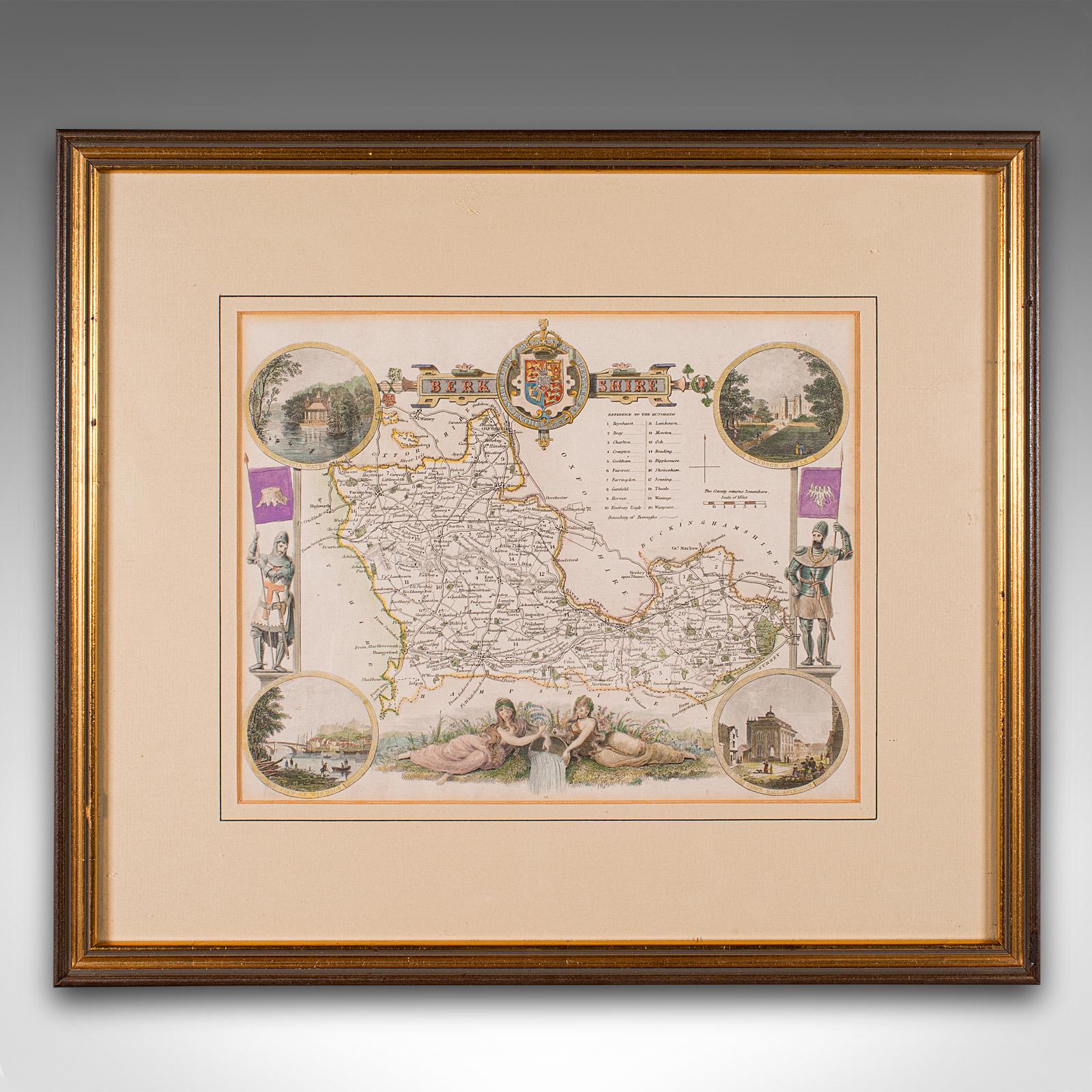 
This is an antique county map of Berkshire. An English, framed atlas engraving of cartographic interest, dating to the mid 19th century and later.

Superb lithography of Berkshire and its county detail, perfect for display
Displaying a desirable