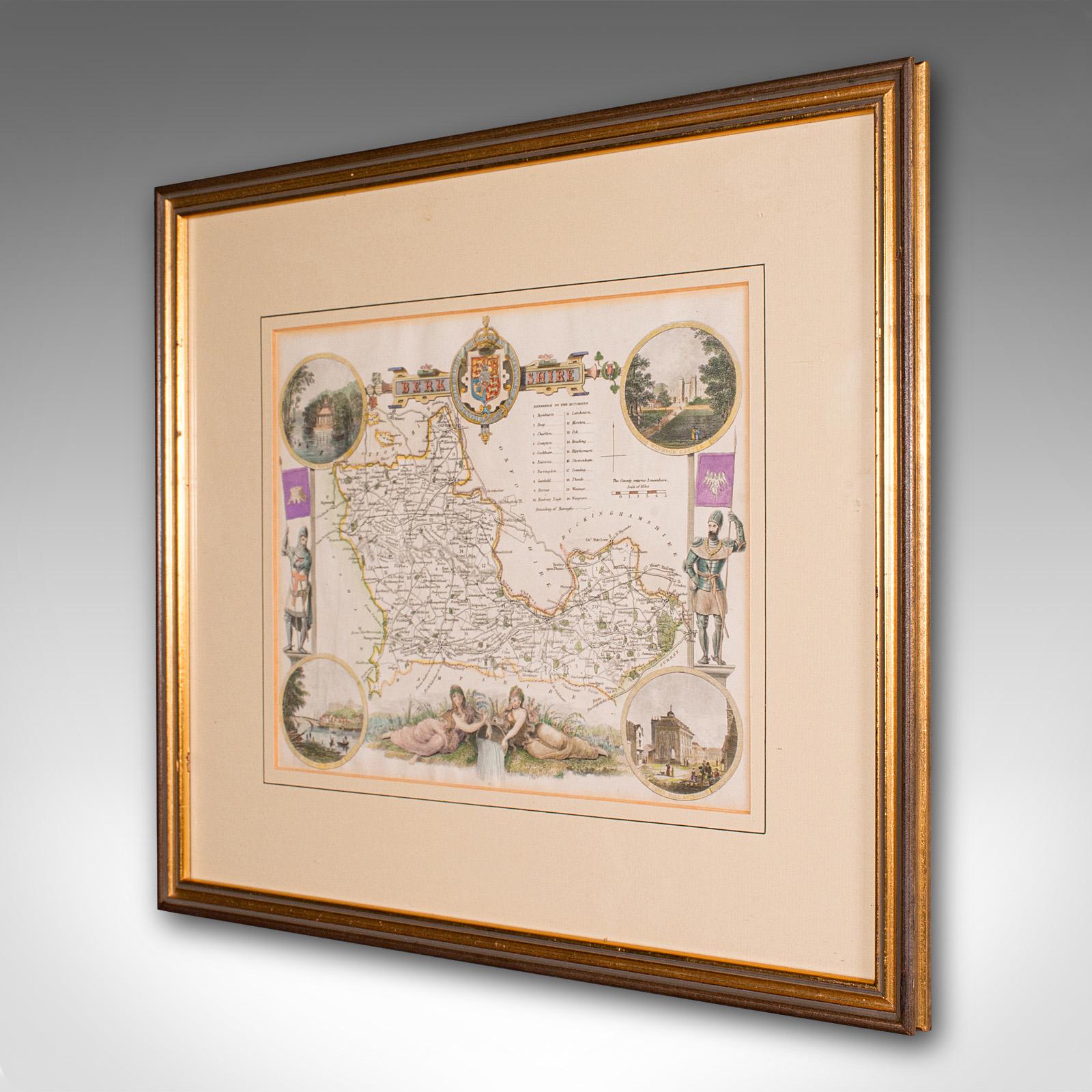 Victorian Antique Berkshire Map, English County, Framed Engraving, Cartography, Lithograph For Sale