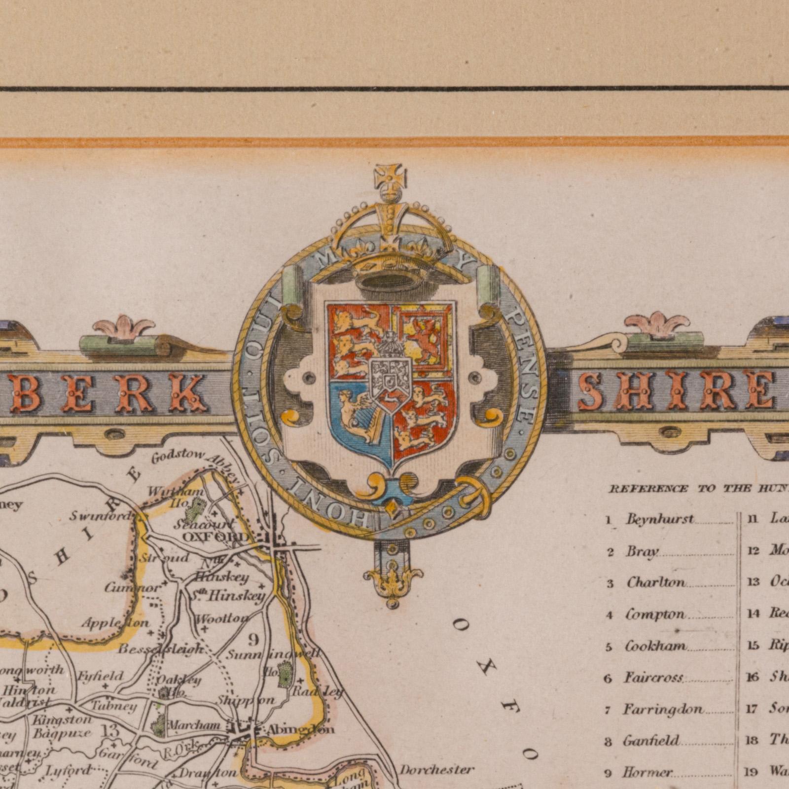 19th Century Antique Berkshire Map, English County, Framed Engraving, Cartography, Lithograph For Sale