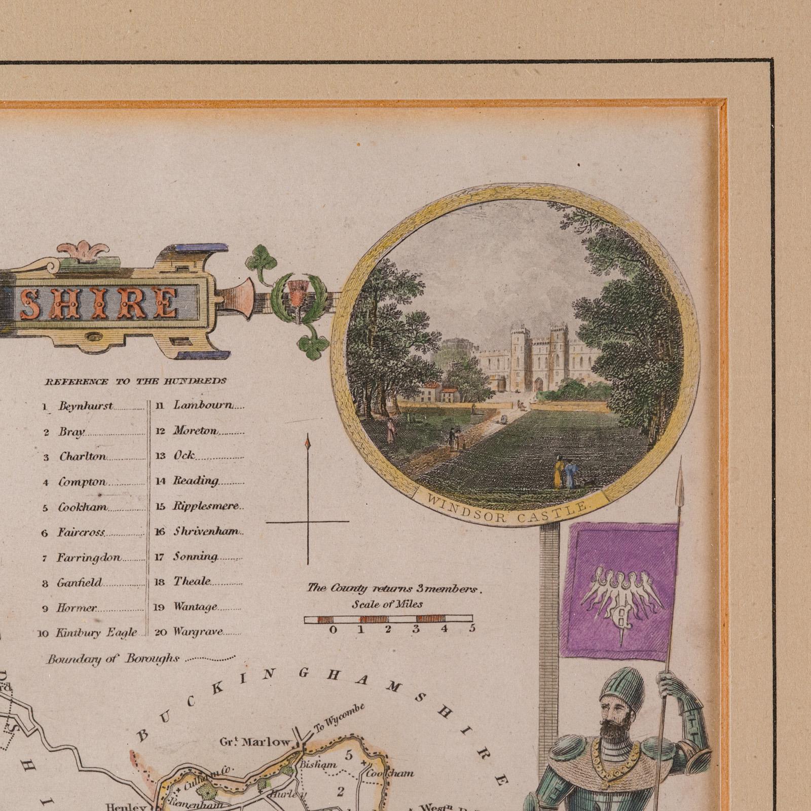 Antique Berkshire Map, English County, Framed Engraving, Cartography, Lithograph For Sale 1