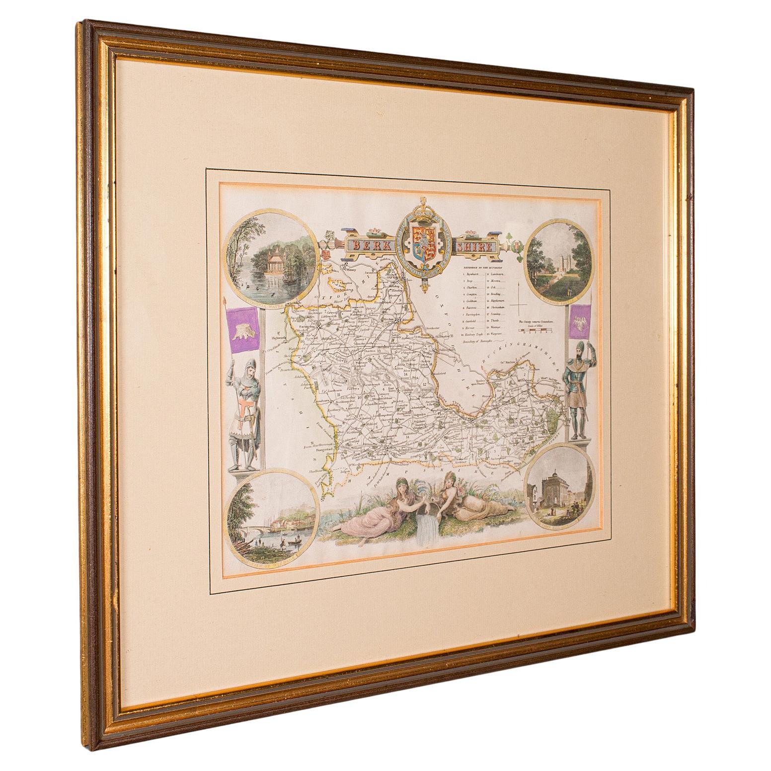 Mappa antica del Berkshire, Contea inglese, Incisione incorniciata, Cartografia, Litografia