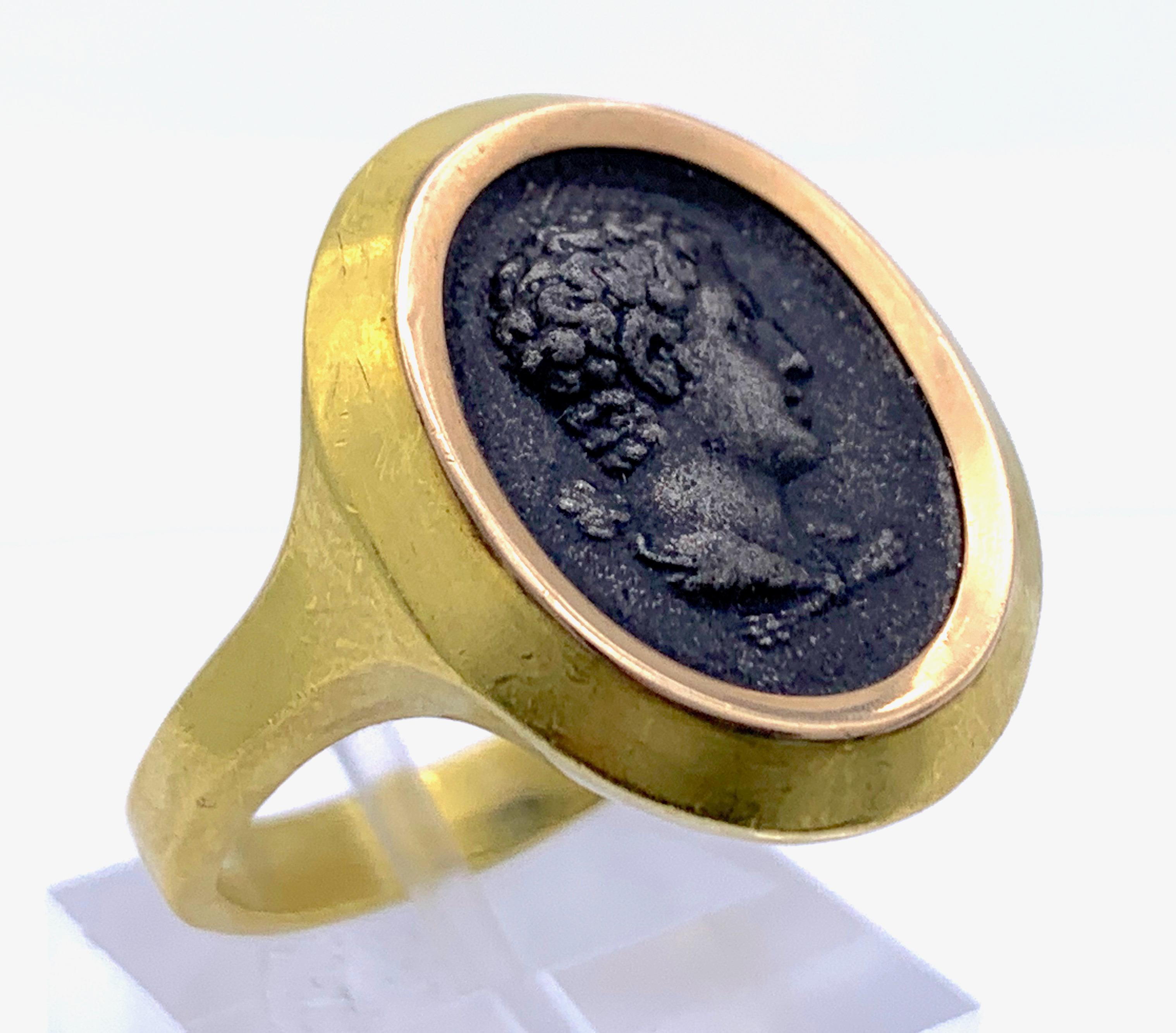 Antique Berlin Iron Hercules Relief Portrait Strength 18 Karat Gold Modern Ring For Sale 2