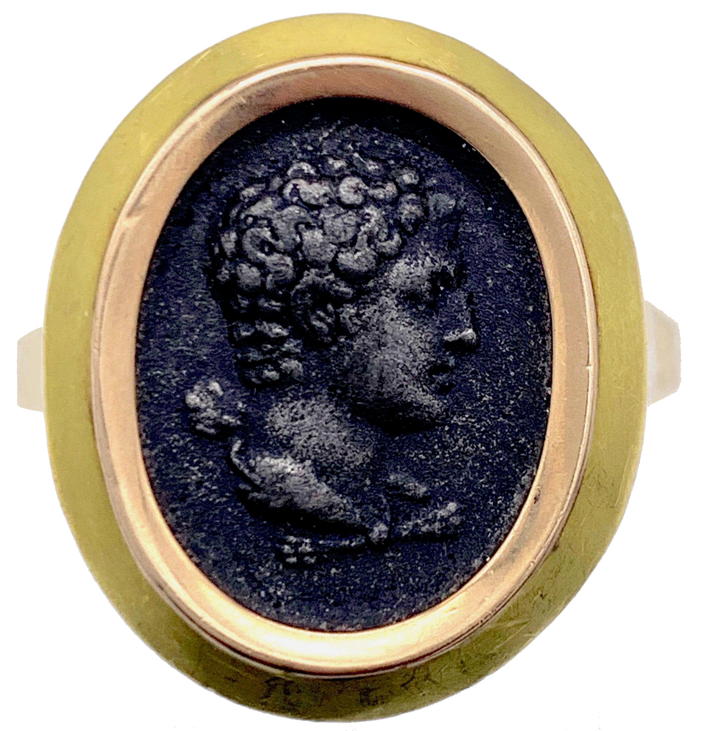 Antique Berlin Iron Hercules Relief Portrait Strength 18 Karat Gold Modern Ring For Sale