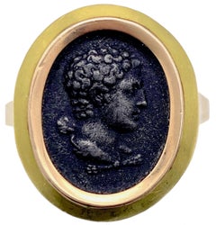 Antiker antiker Berliner Eisen Herkules Relief Portrait Strength 18 Karat Gold Moderner Ring