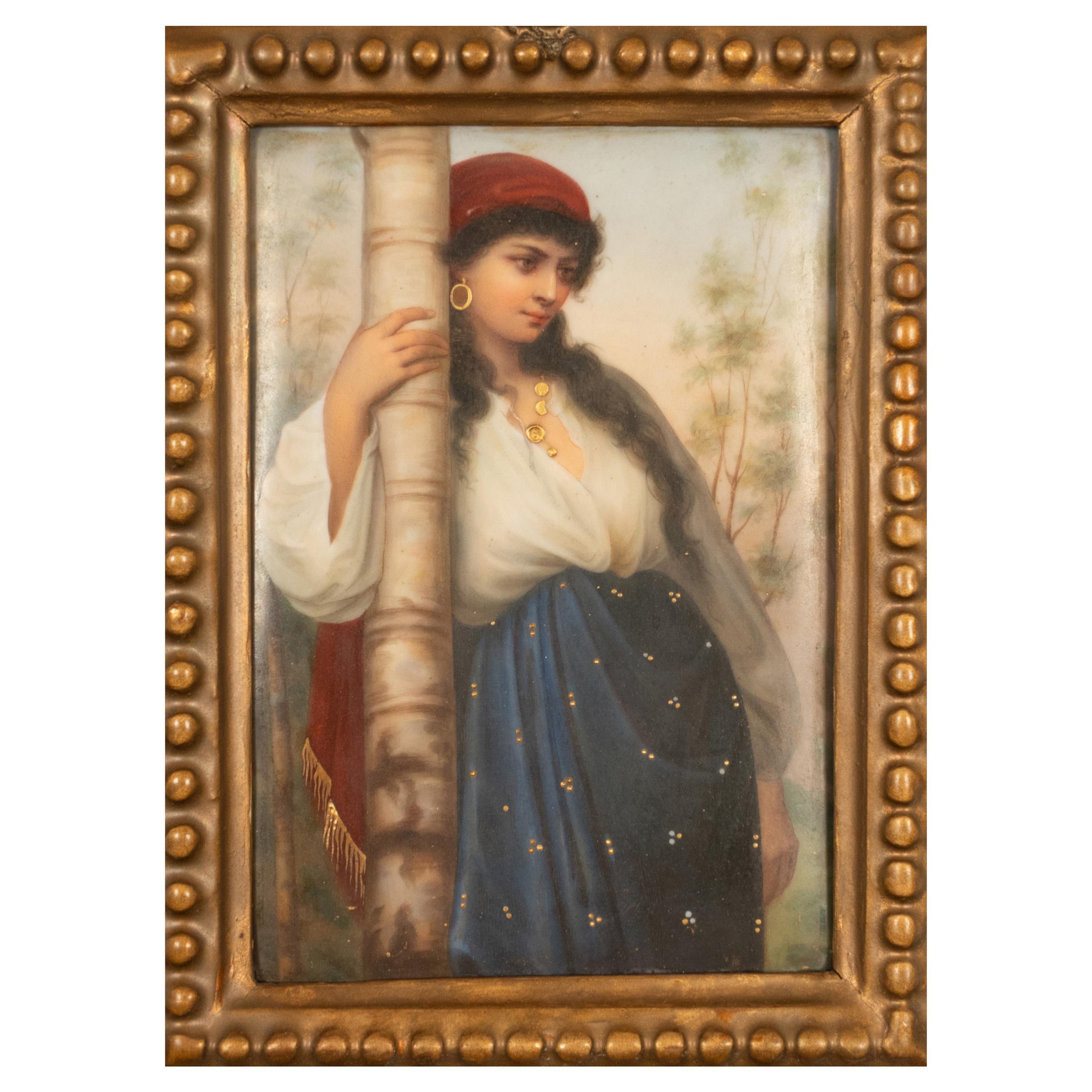 Una bellissima targa antica in porcellana tedesca KPM Porcelain, dipinta a mano, del 1880 circa.
La targa è stata prodotta dalla Königliche Porzellan-Manufaktur (che era la fabbrica di porcellana reale in Germania dalla metà del XVIII secolo in