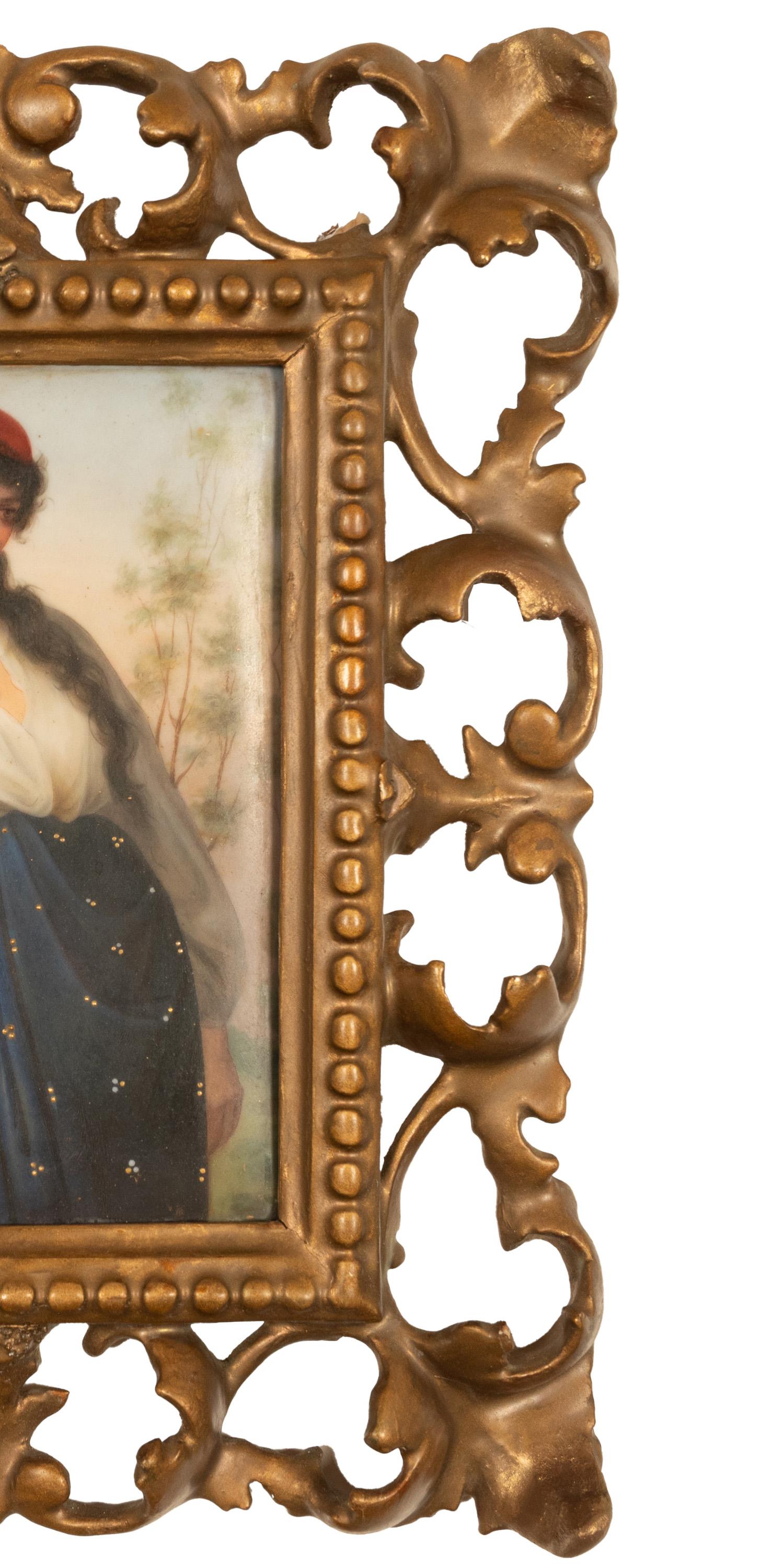 Tedesco Antica placca in porcellana dipinta a mano KPM Porcelain di Berlino con ritratto di giovane donna zingara 1880 in vendita