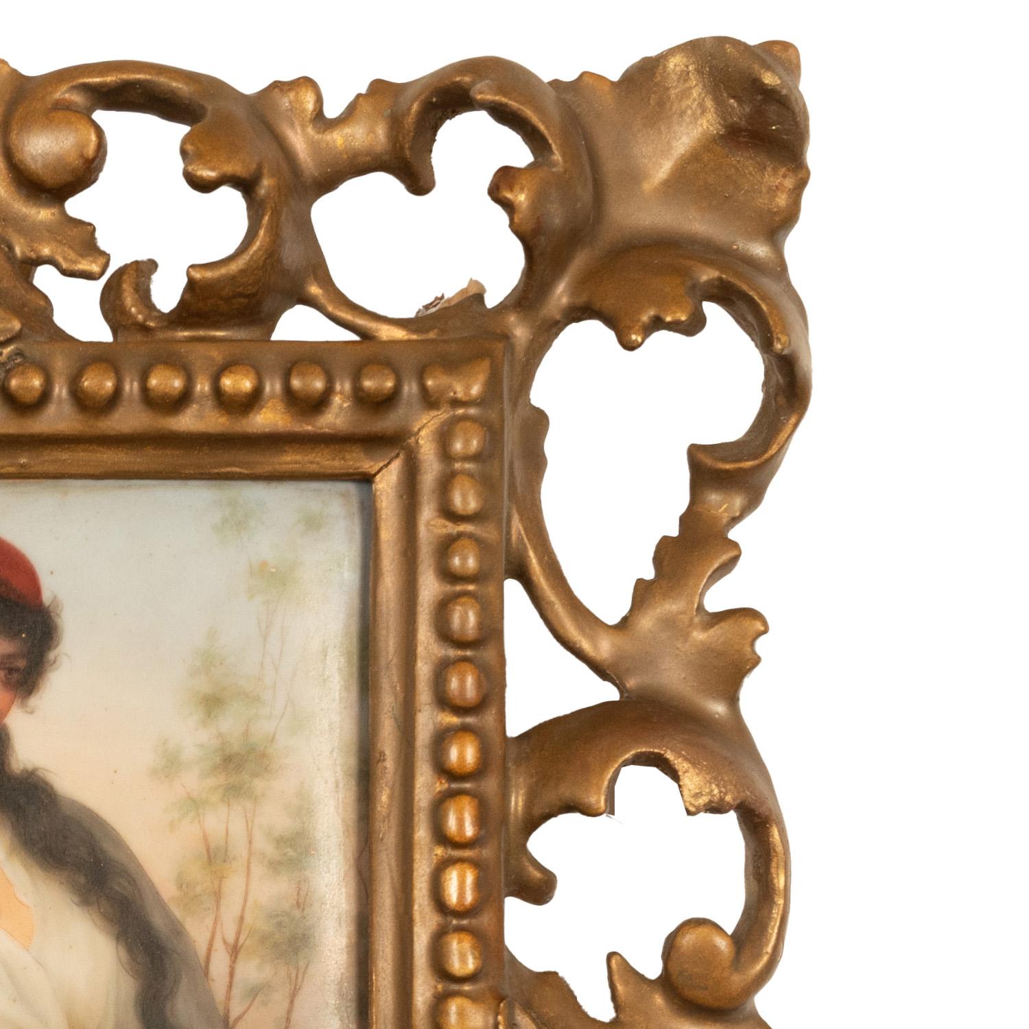 Porcellana Antica placca in porcellana dipinta a mano KPM Porcelain di Berlino con ritratto di giovane donna zingara 1880 in vendita
