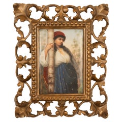Antiguo Berlín KPM Porcelain Placa pintada a mano Retrato Joven Gitana 1880